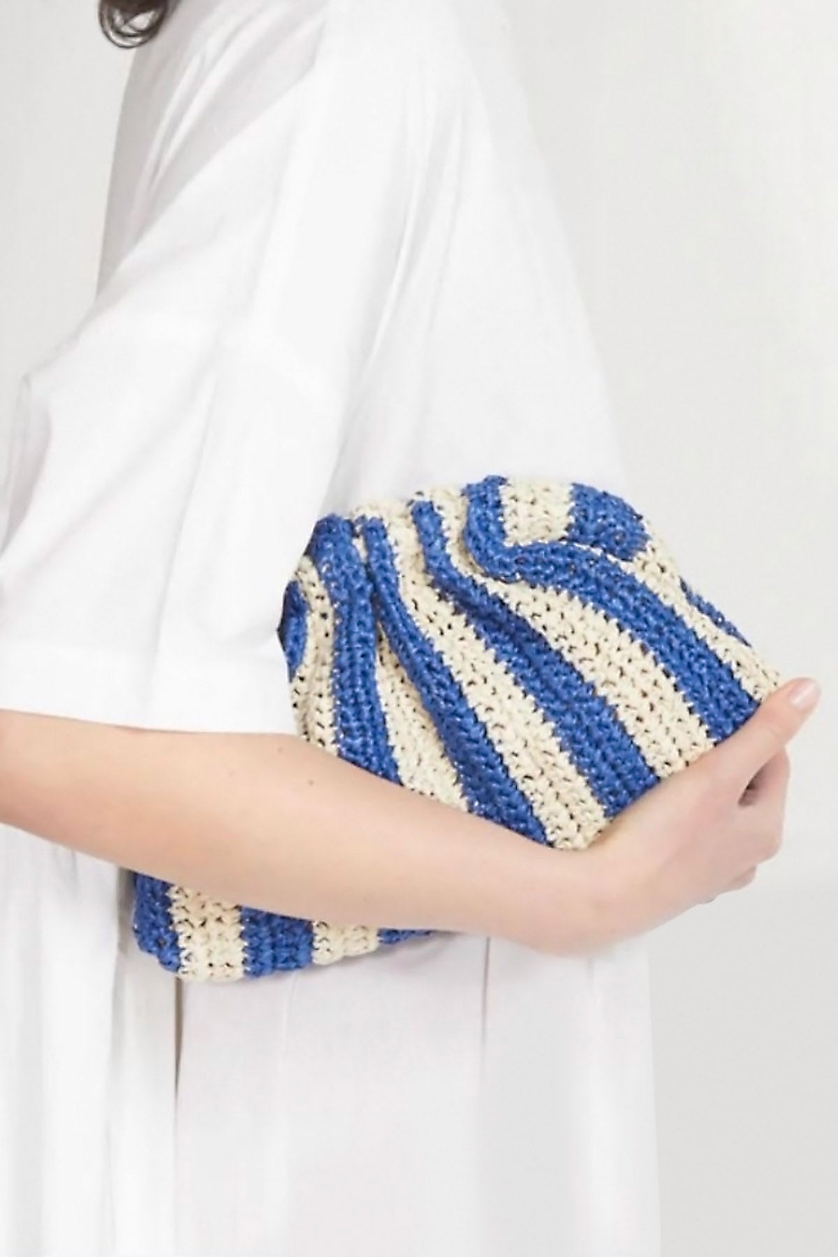 RAFFIA BEIGE BLUE STRIPE BAG
