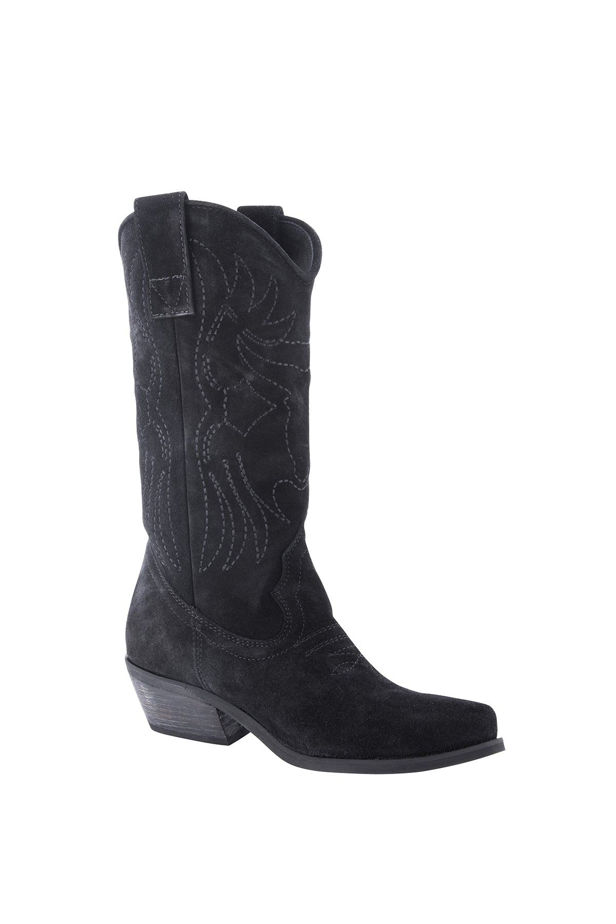 EMBROIDERED BLACK SUEDE BOOT