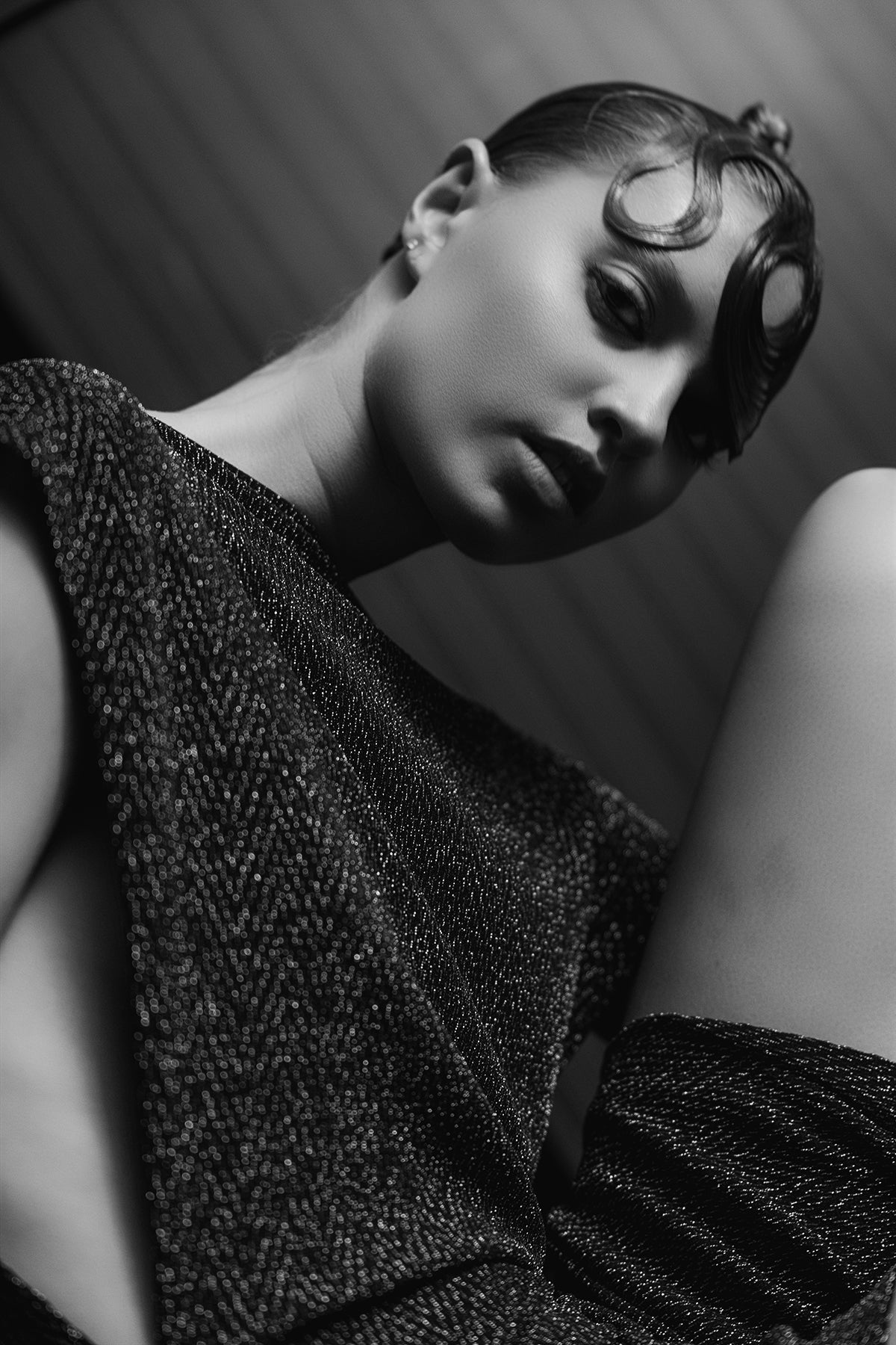 MYKIE SILVER &amp; BLACK LUREX DRESS HERRINGBONE