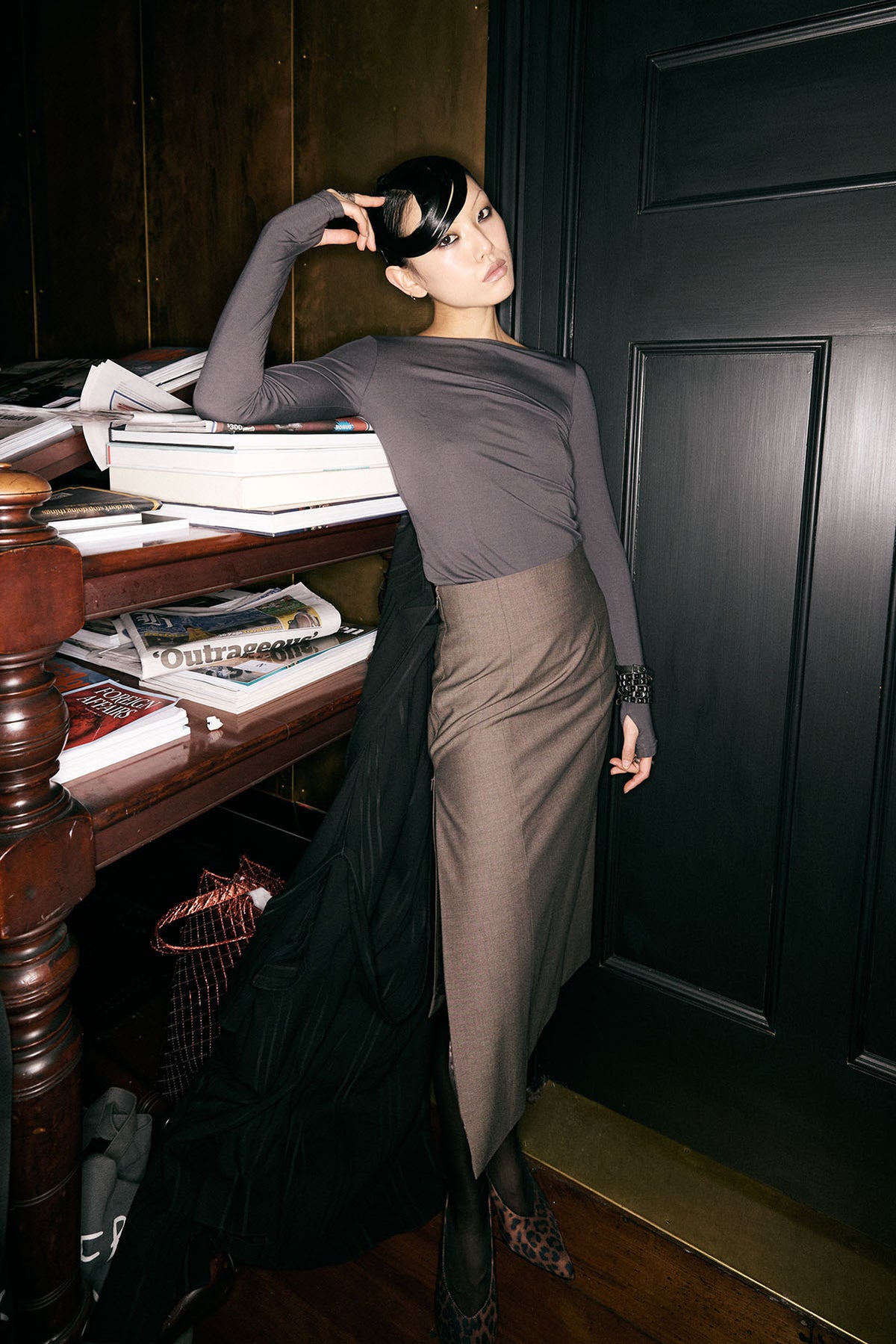 GIOVANNI BOATNECK TOP CHARCOAL