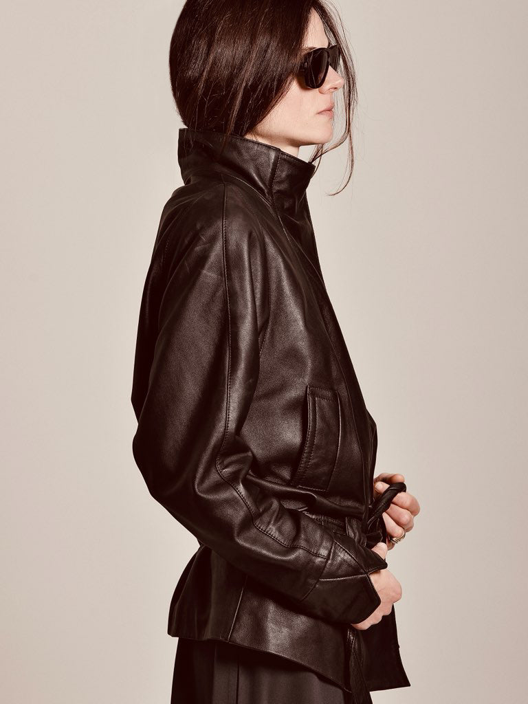 GO-TO LEATHER JACKET DARKEST BROWN