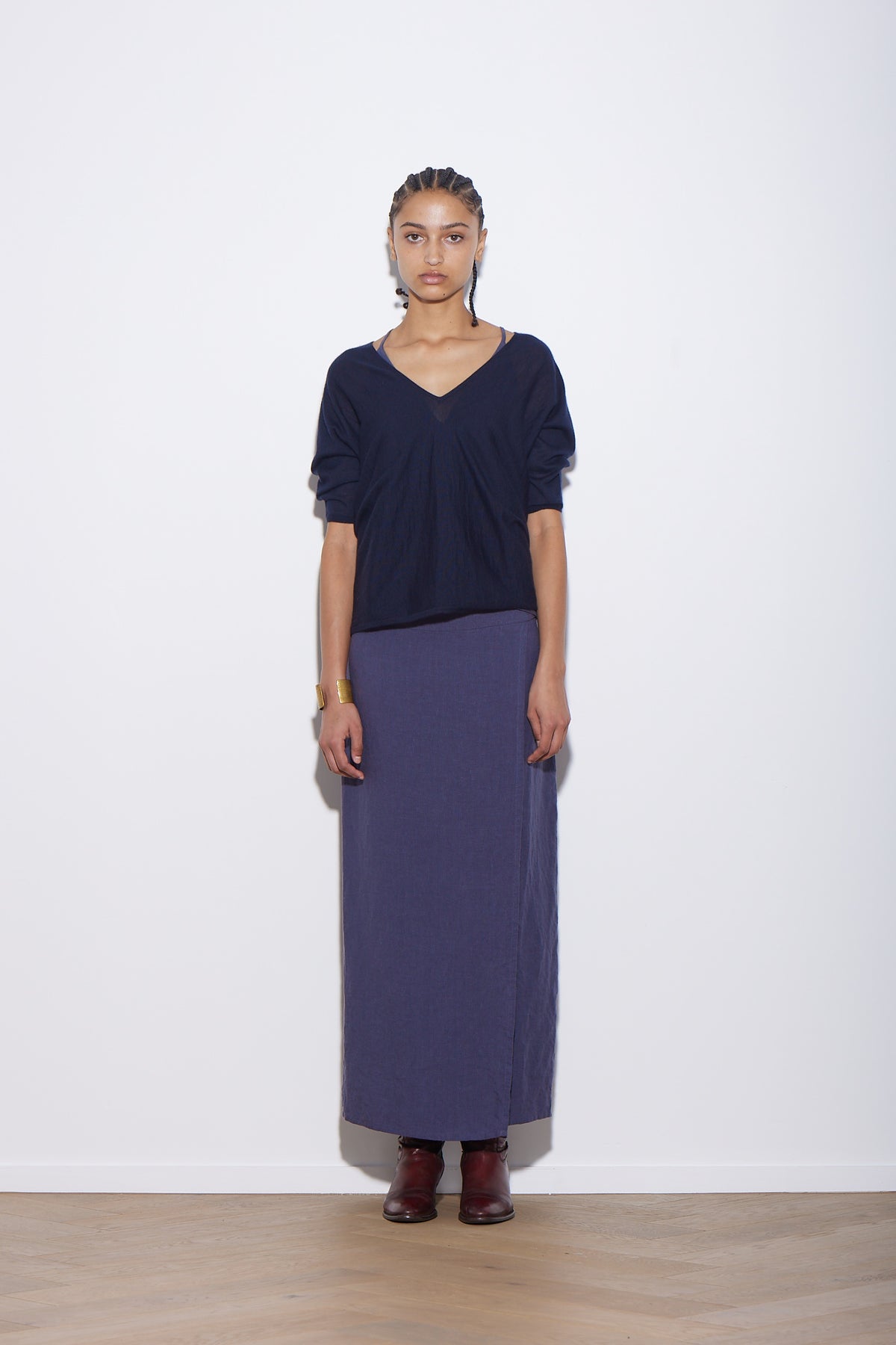 LINEN WRAP SKIRT SLATE