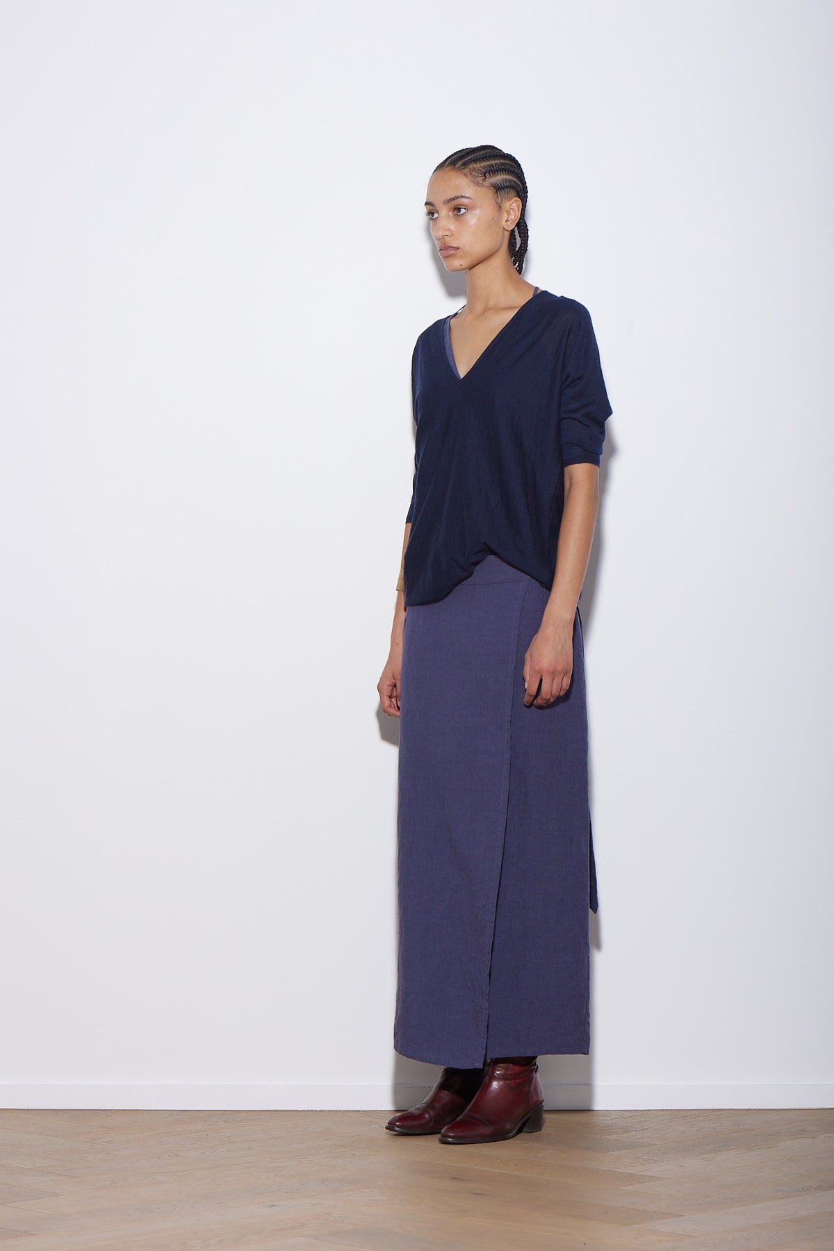 LINEN WRAP SKIRT SLATE