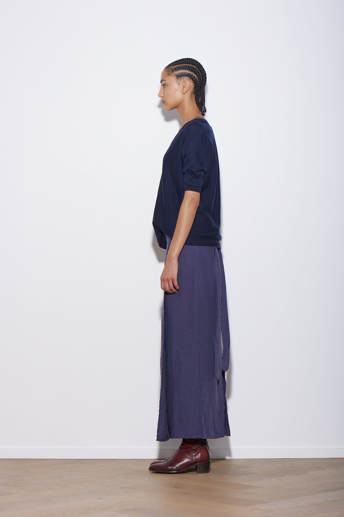 LINEN WRAP SKIRT SLATE