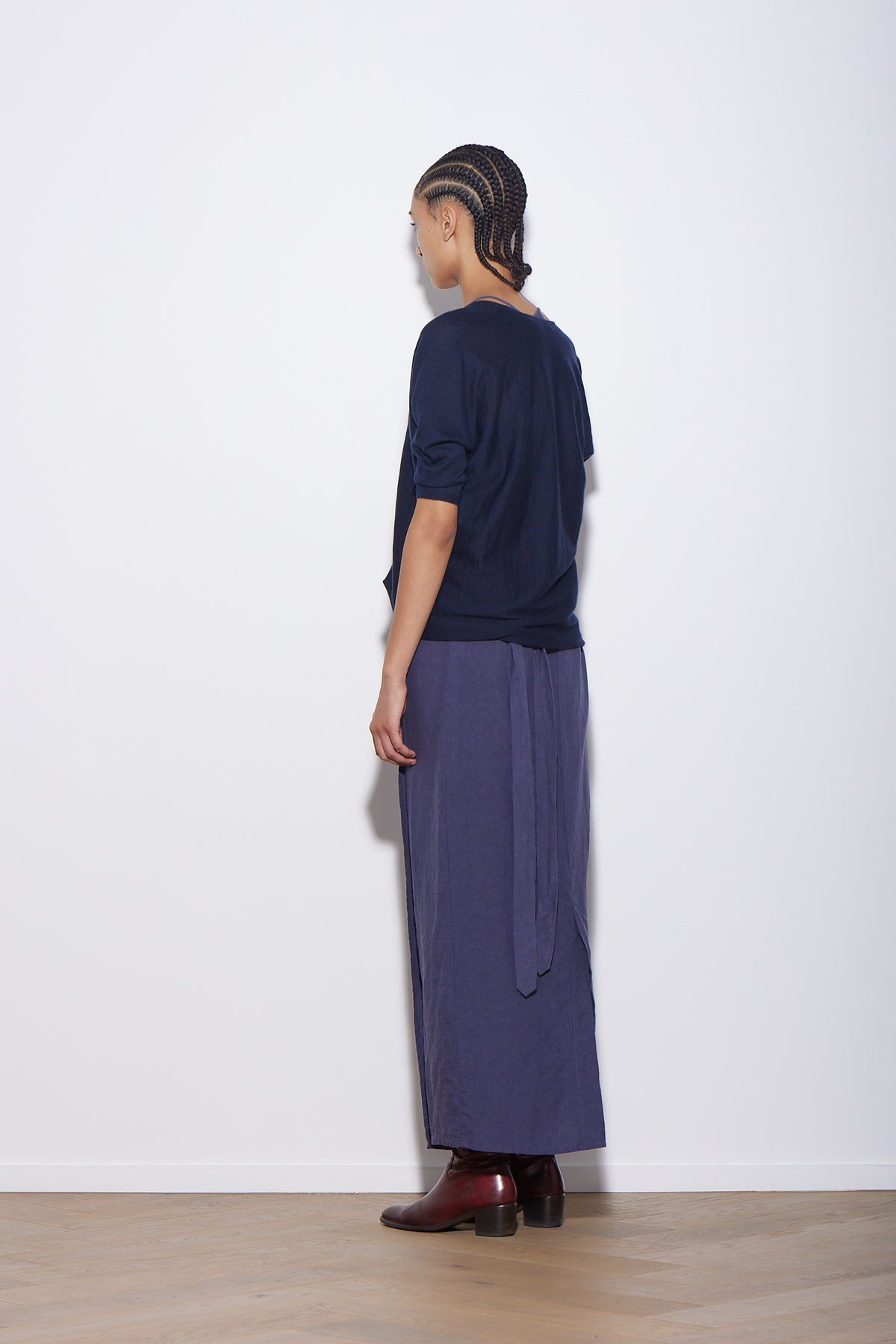 LINEN WRAP SKIRT SLATE