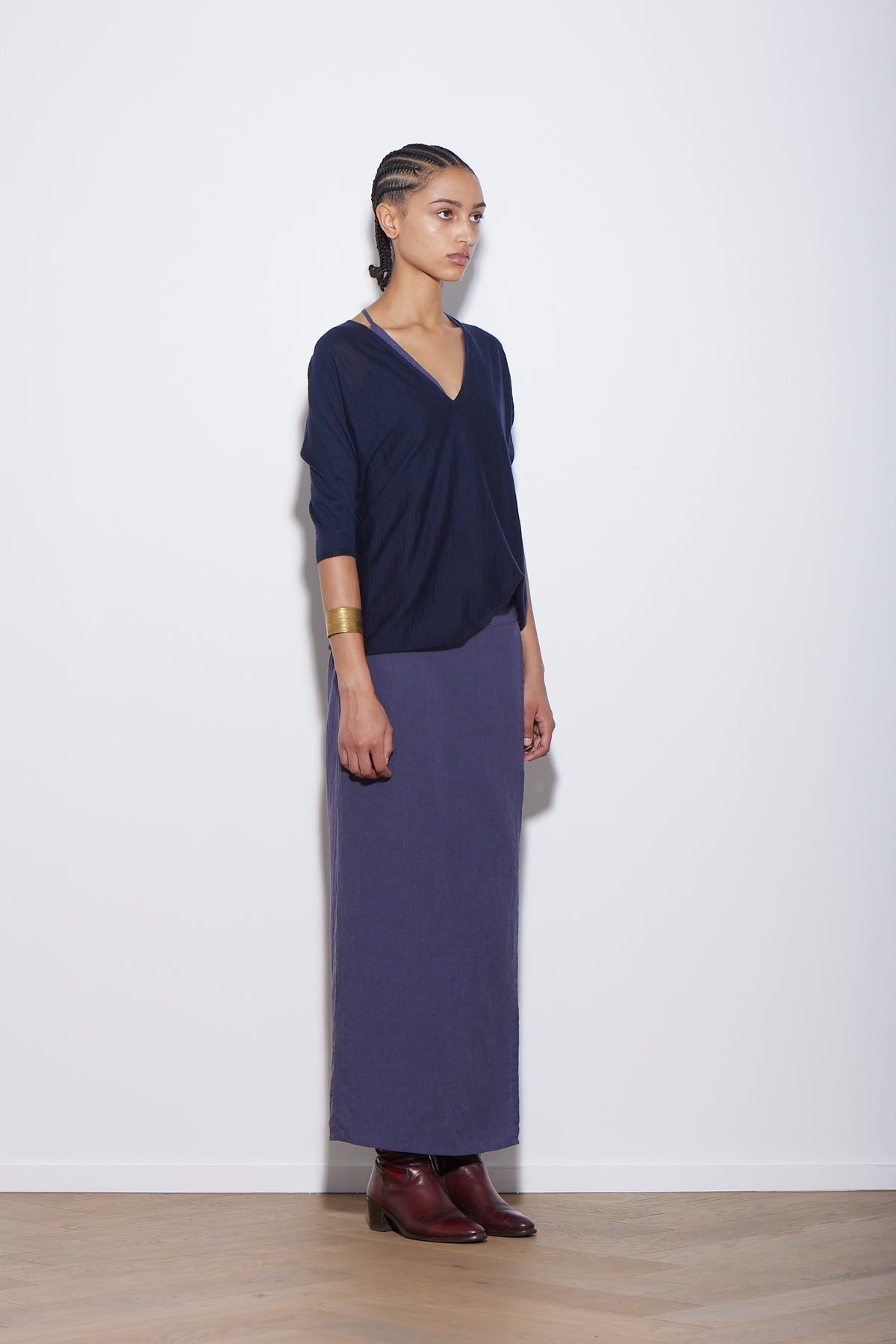 LINEN WRAP SKIRT SLATE