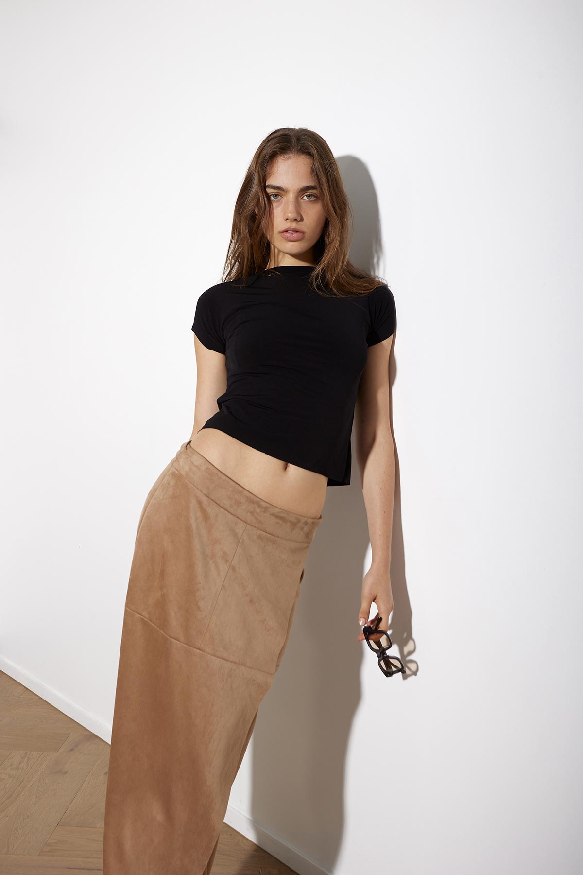 CAMEL VEGAN SUEDE WRAP SKIRT - KNUEFERMANN 