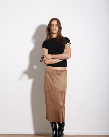 CAMEL VEGAN SUEDE WRAP SKIRT - KNUEFERMANN 