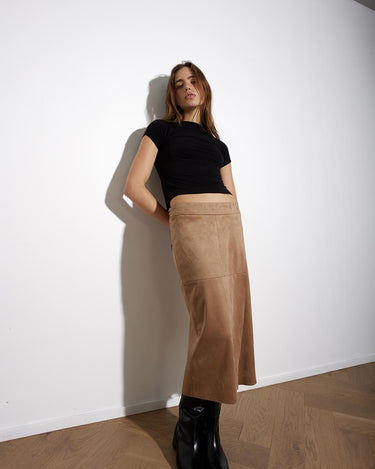 CAMEL VEGAN SUEDE WRAP SKIRT - KNUEFERMANN 