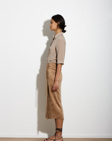 CAMEL VEGAN SUEDE WRAP SKIRT - KNUEFERMANN 