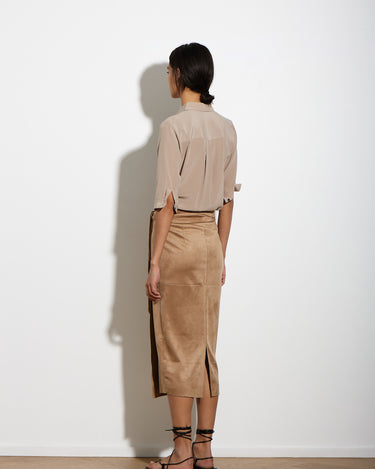 CAMEL VEGAN SUEDE WRAP SKIRT - KNUEFERMANN 