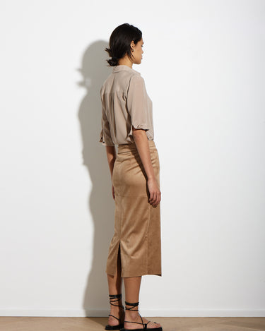 CAMEL VEGAN SUEDE WRAP SKIRT - KNUEFERMANN 