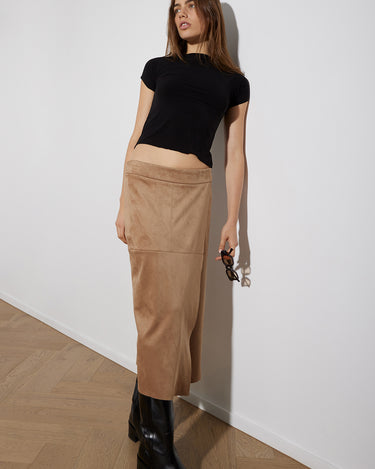 CAMEL VEGAN SUEDE WRAP SKIRT - KNUEFERMANN 