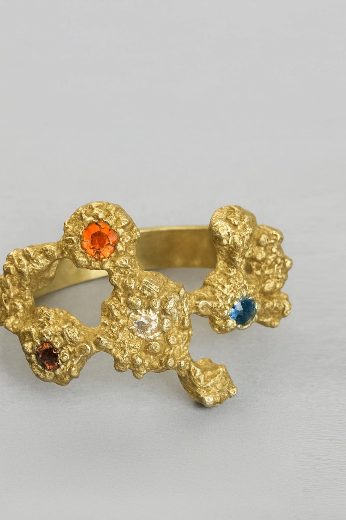 CORAL RING GOLD PLATED SILVER & LAB-GROWN SAPPHIRE RING