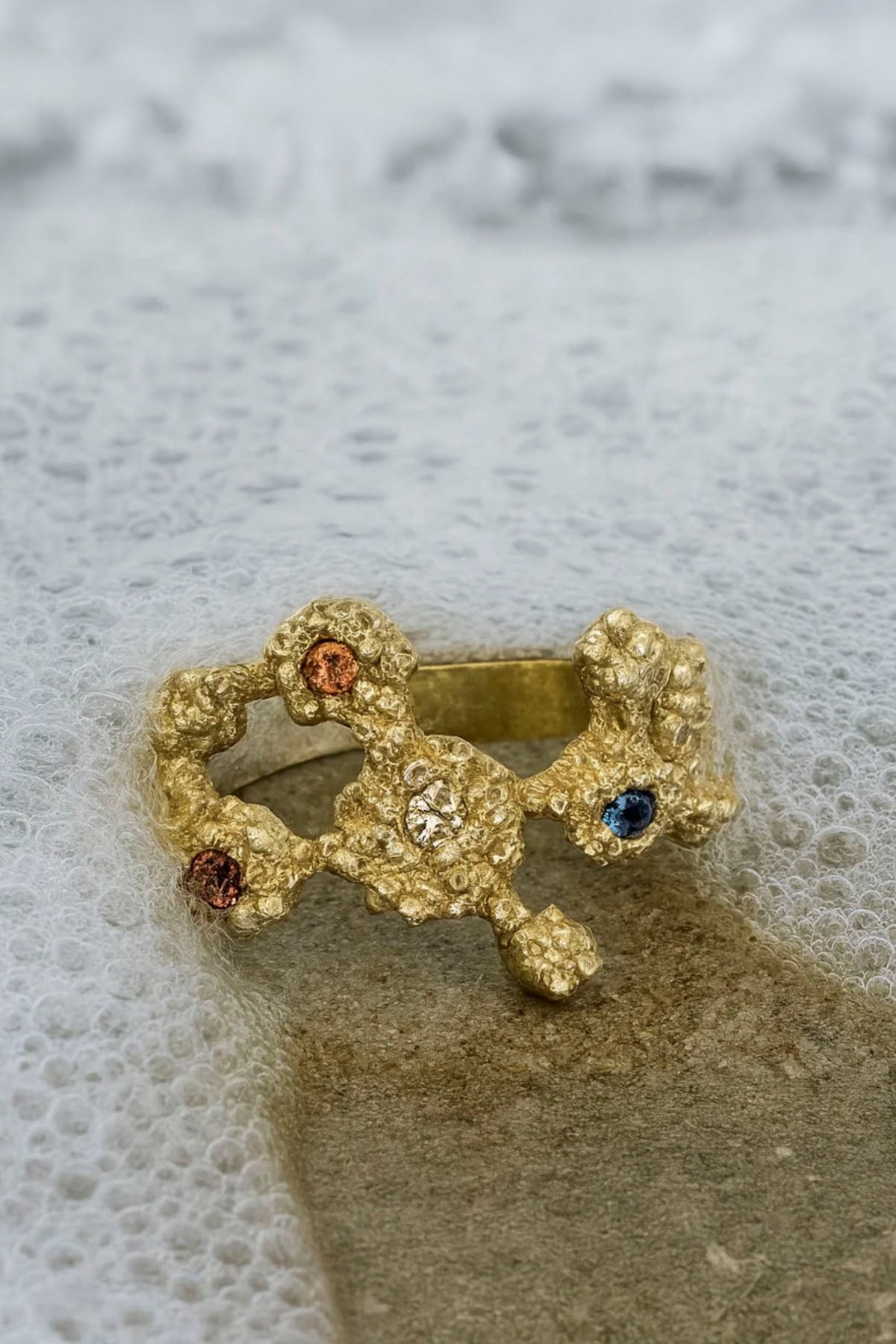 CORAL RING GOLD PLATED SILVER & LAB-GROWN SAPPHIRE RING