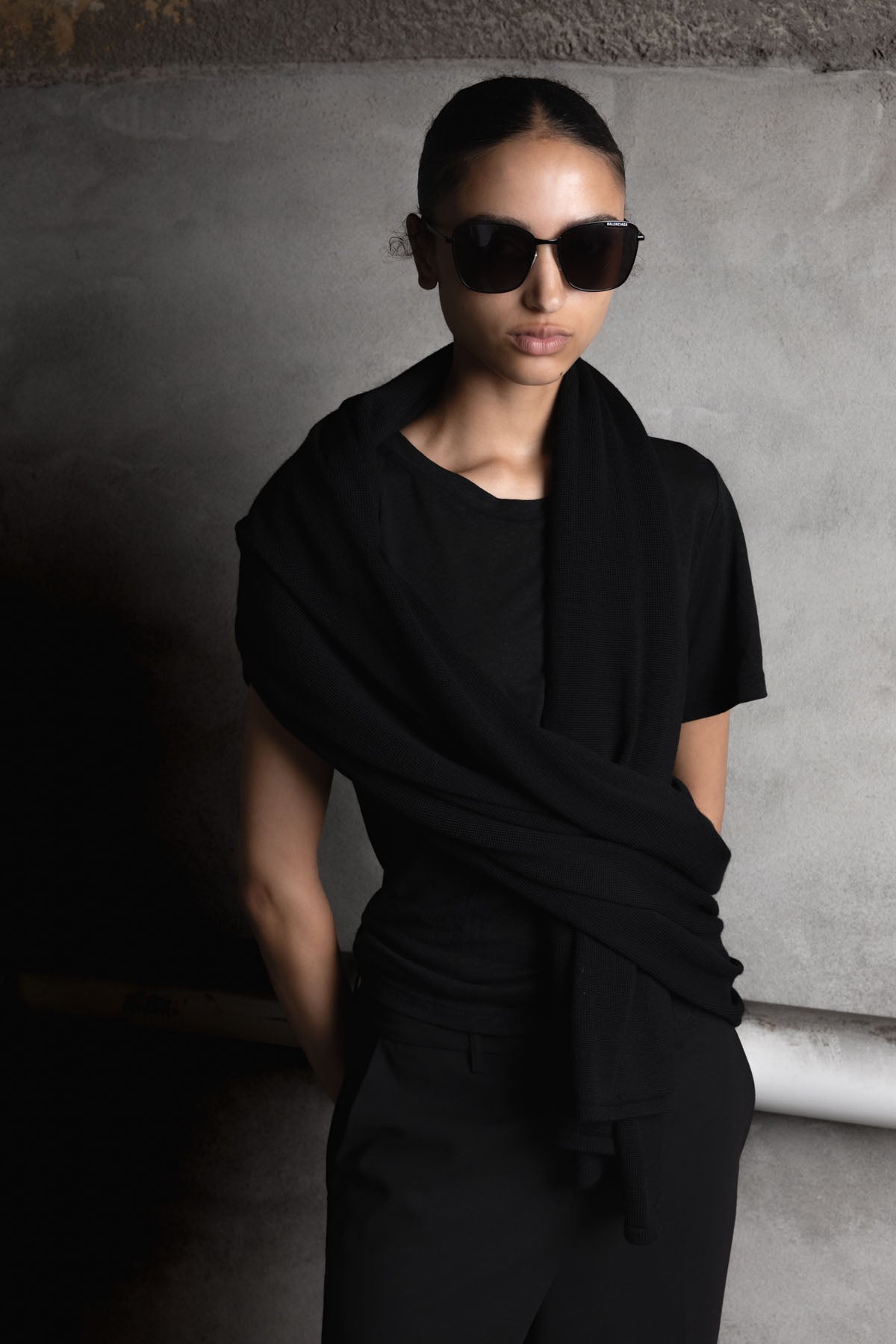 OVERSIZED KNITTED WRAP - NOIR