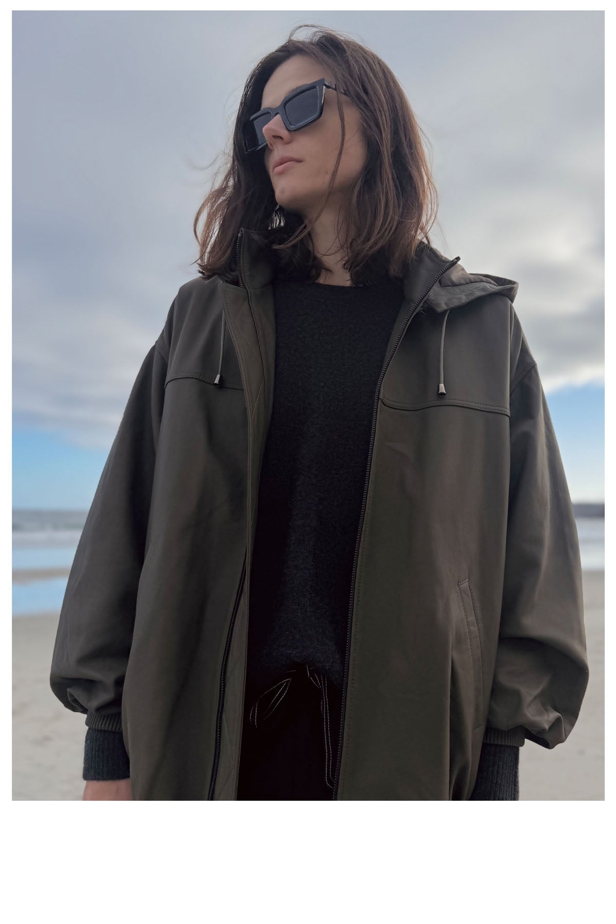 HOODED LEATHER JACKET DARKEST BROWN