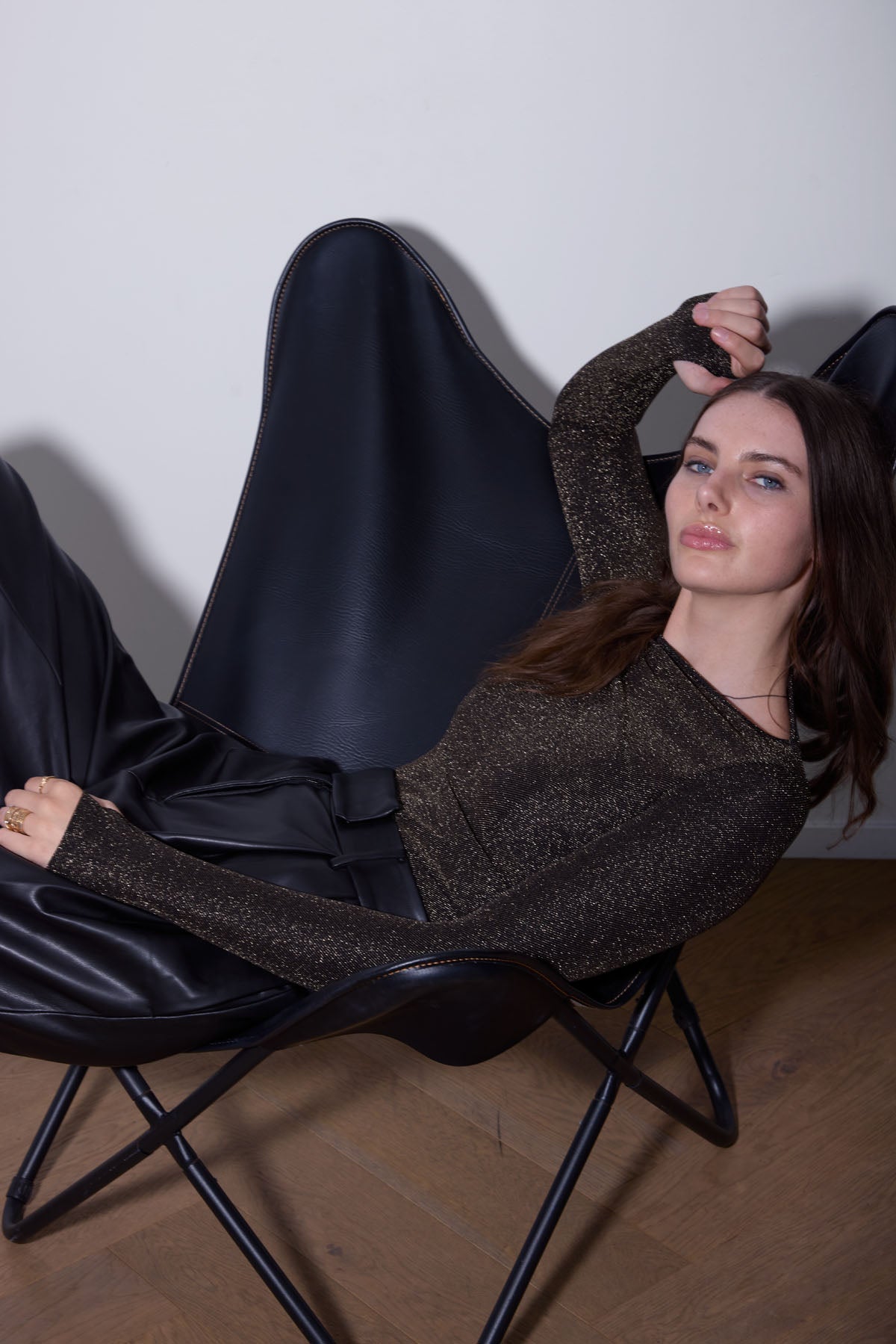 GIOVANNI BOATNECK TOP BLACK GOLD LUREX