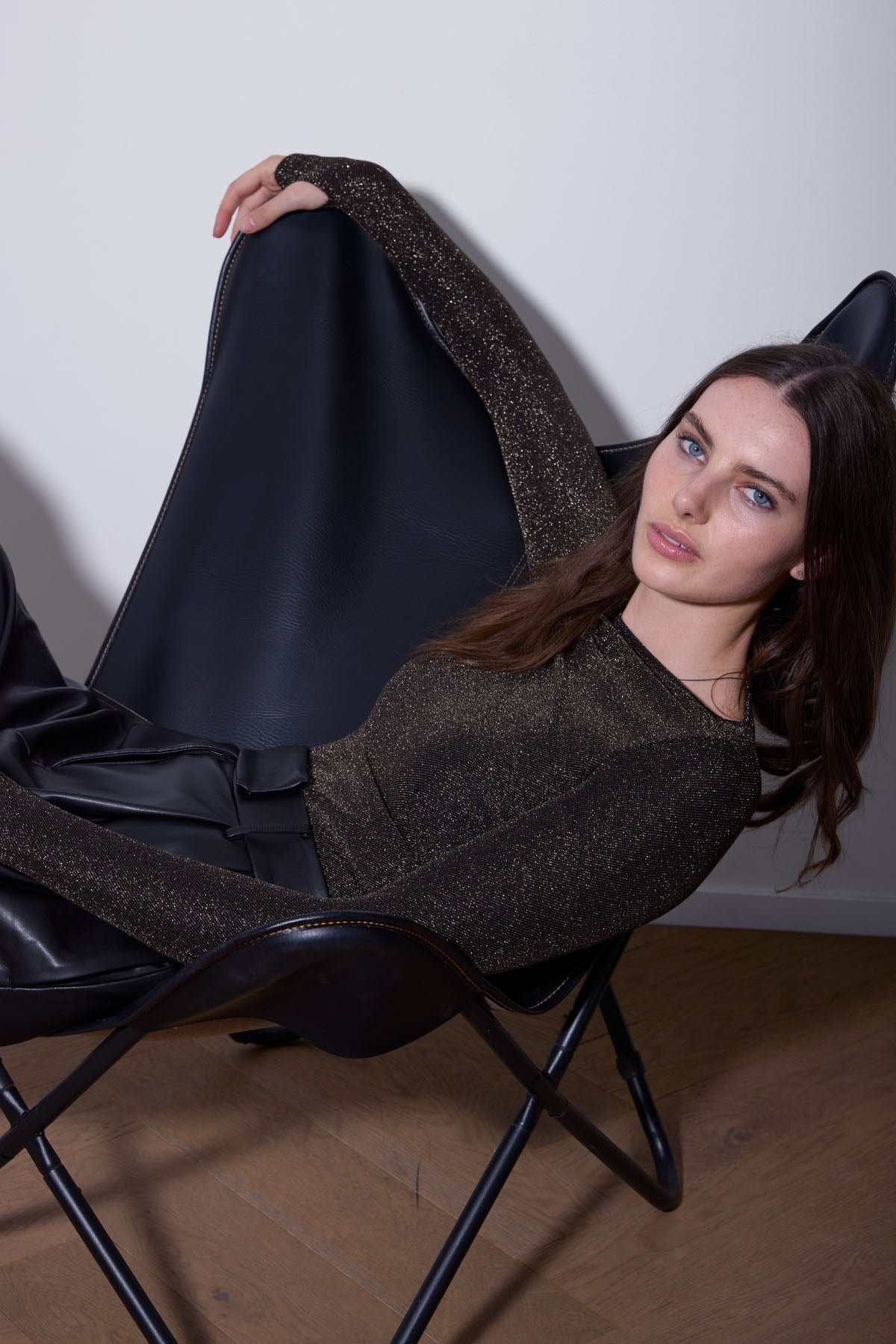 GIOVANNI BOATNECK TOP BLACK GOLD LUREX