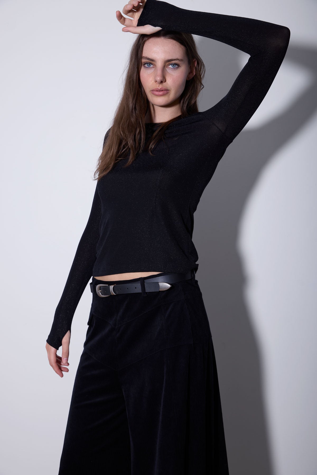 GIOVANNI BOATNECK TOP BLACK LUREX (Twill effect)