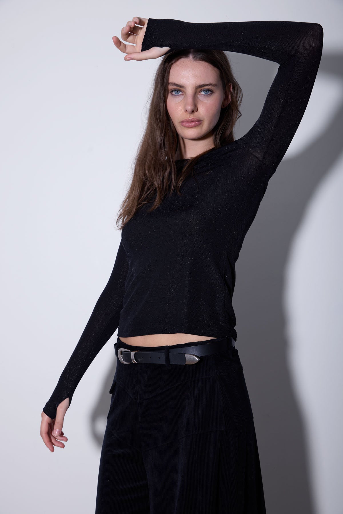 GIOVANNI BOATNECK TOP BLACK LUREX (Twill effect)