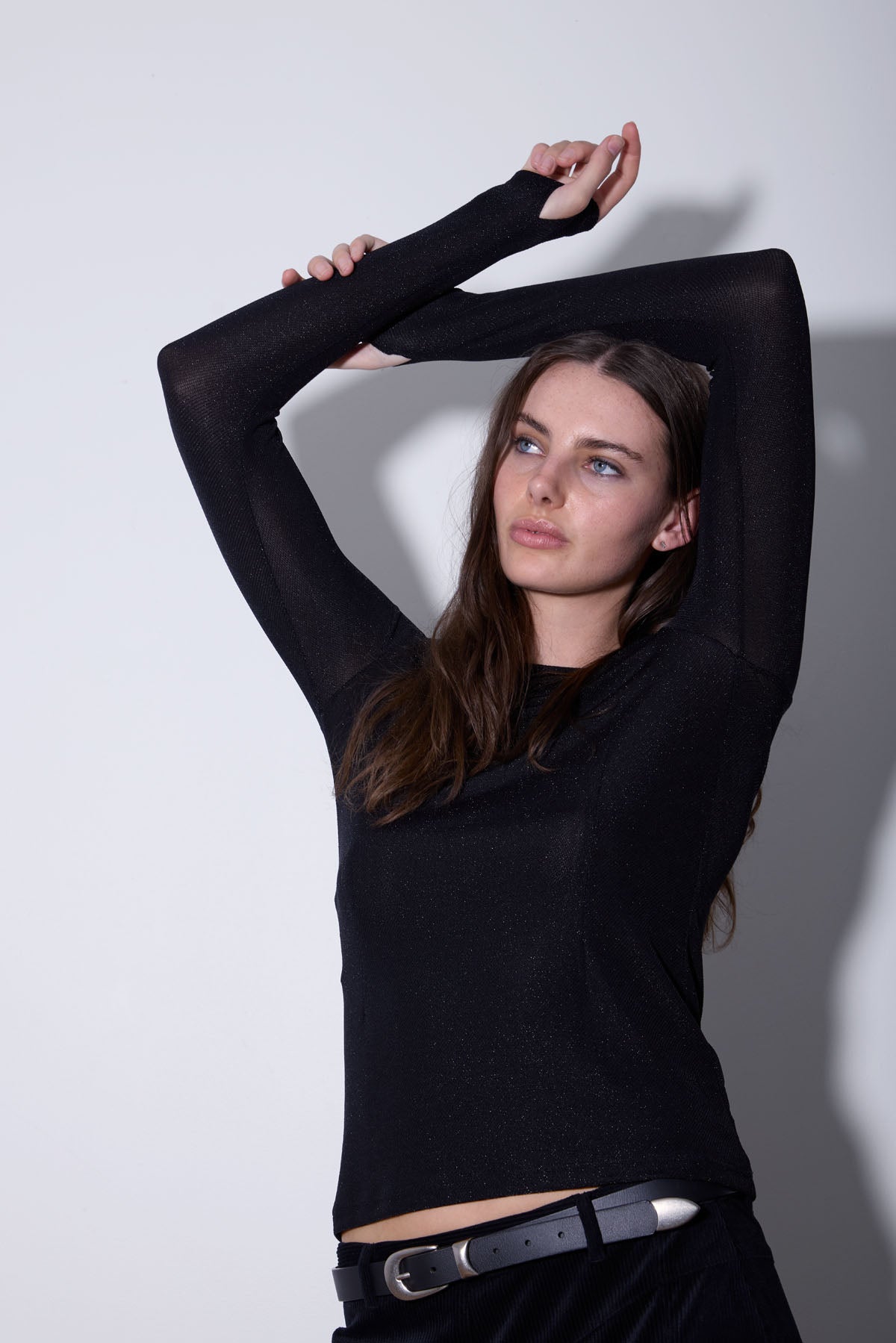 GIOVANNI BOATNECK TOP BLACK LUREX (Twill effect)