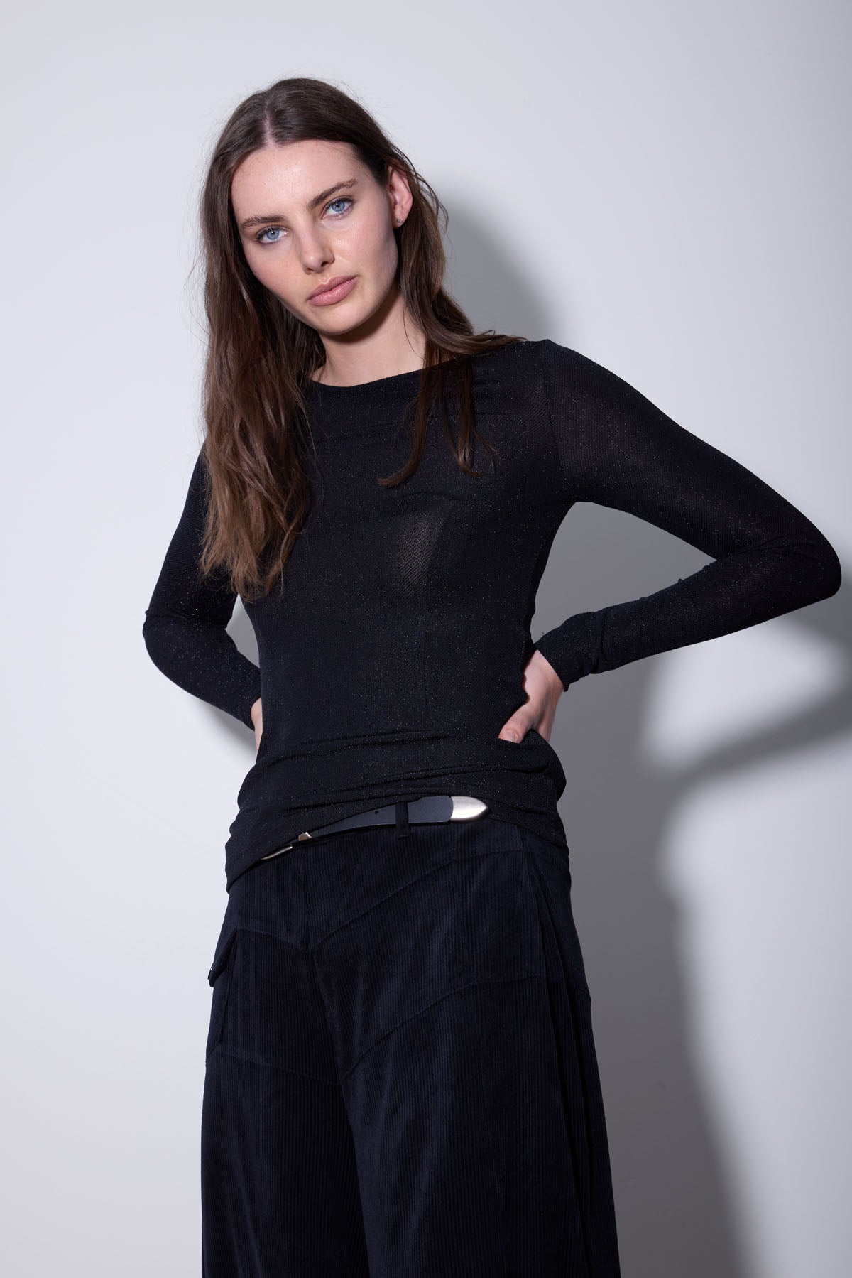 GIOVANNI BOATNECK TOP BLACK LUREX (Twill effect)