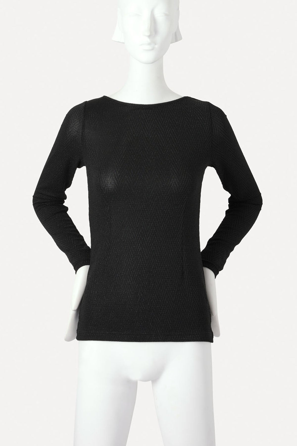 GIOVANNI BOATNECK TOP BLACK HERRINGBONE LUREX