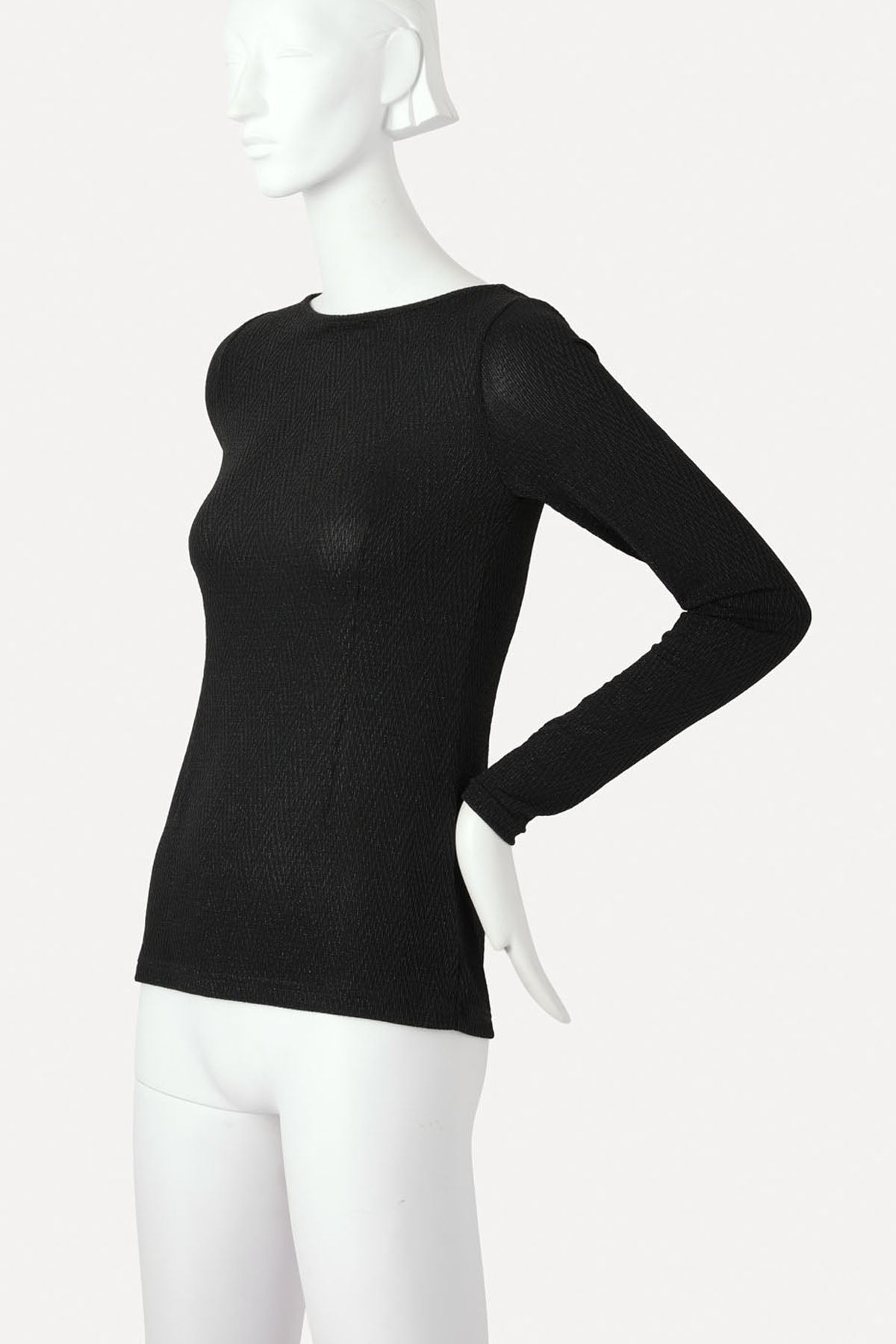GIOVANNI BOATNECK TOP BLACK HERRINGBONE LUREX