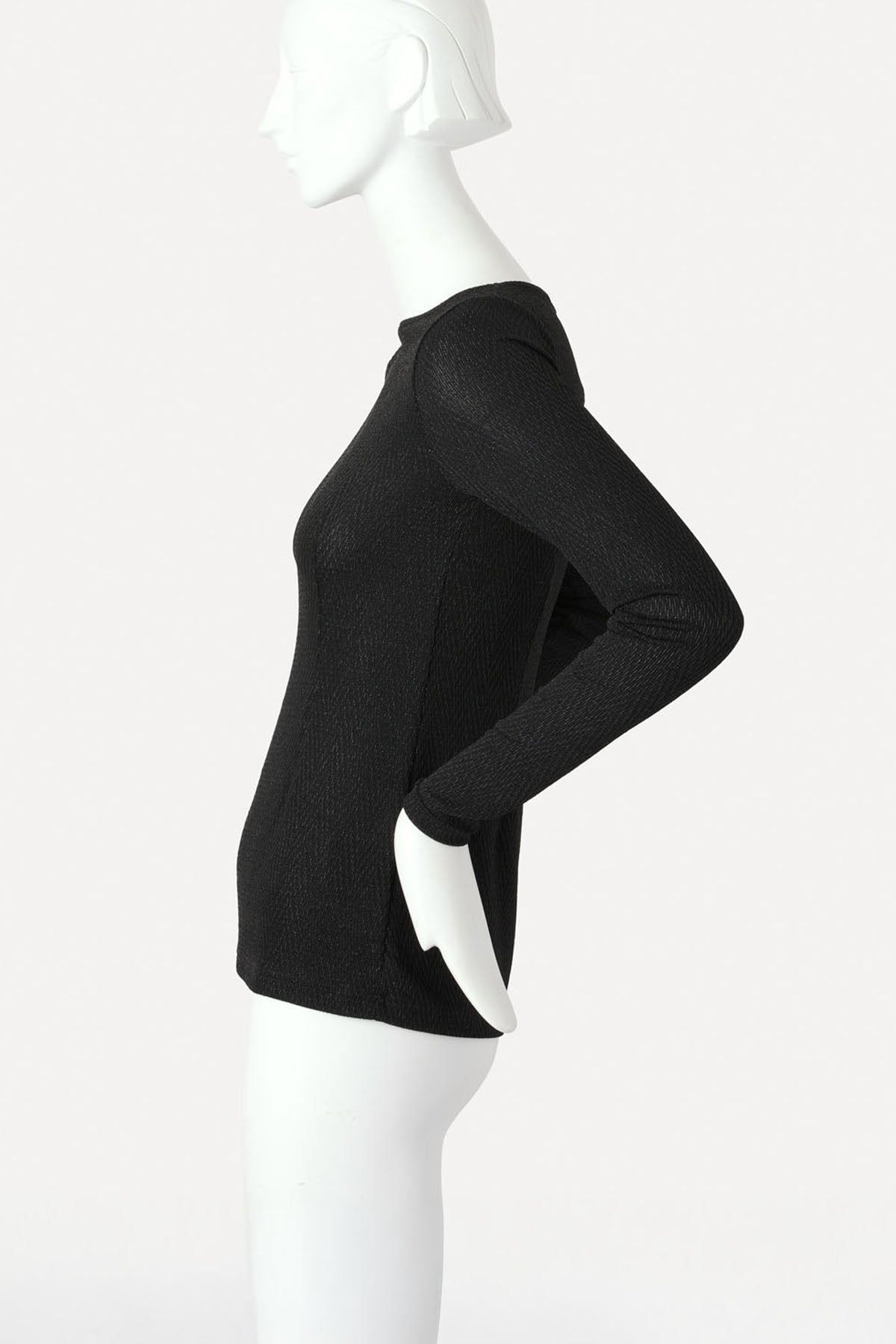 GIOVANNI BOATNECK TOP BLACK HERRINGBONE LUREX