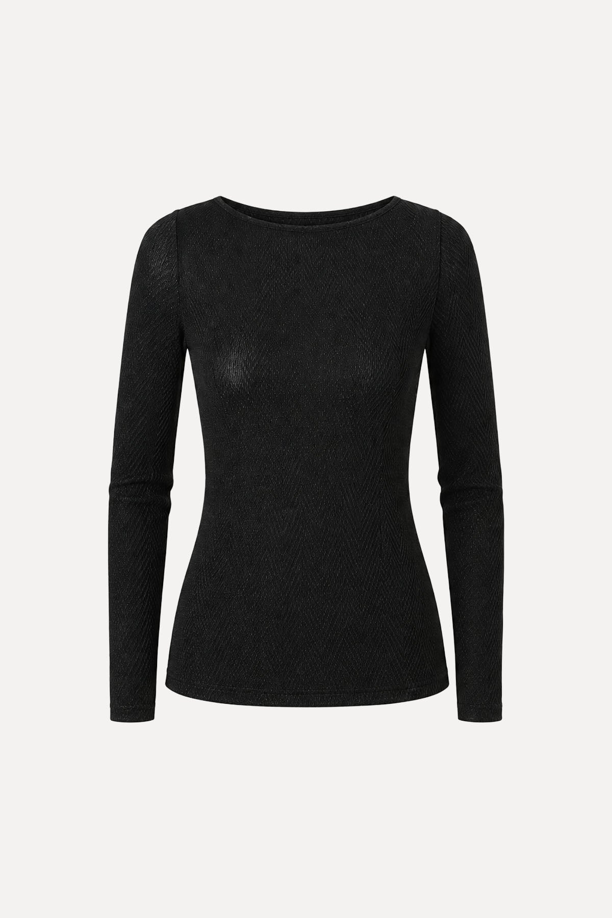 GIOVANNI BOATNECK TOP BLACK HERRINGBONE LUREX