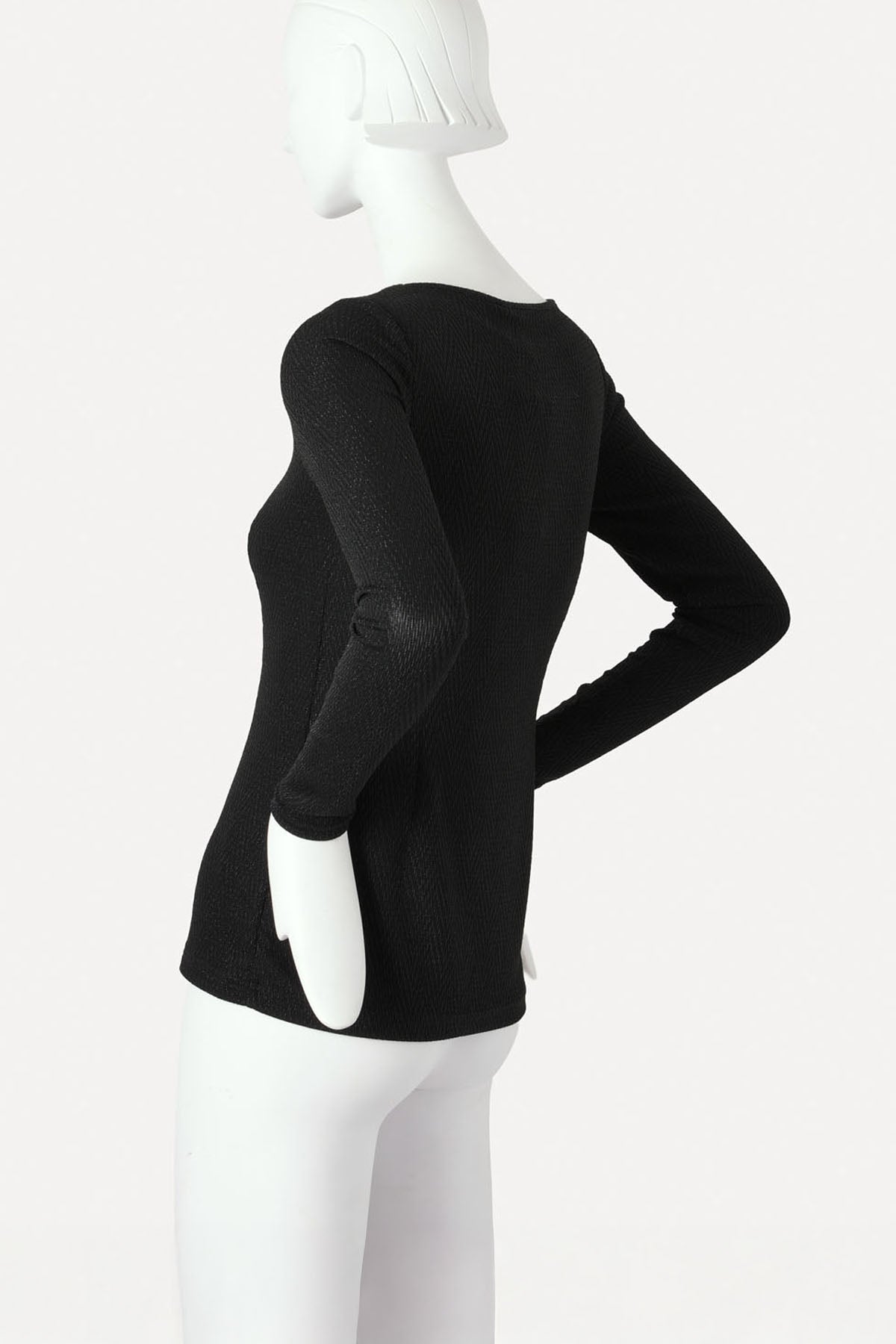 GIOVANNI BOATNECK TOP BLACK HERRINGBONE LUREX
