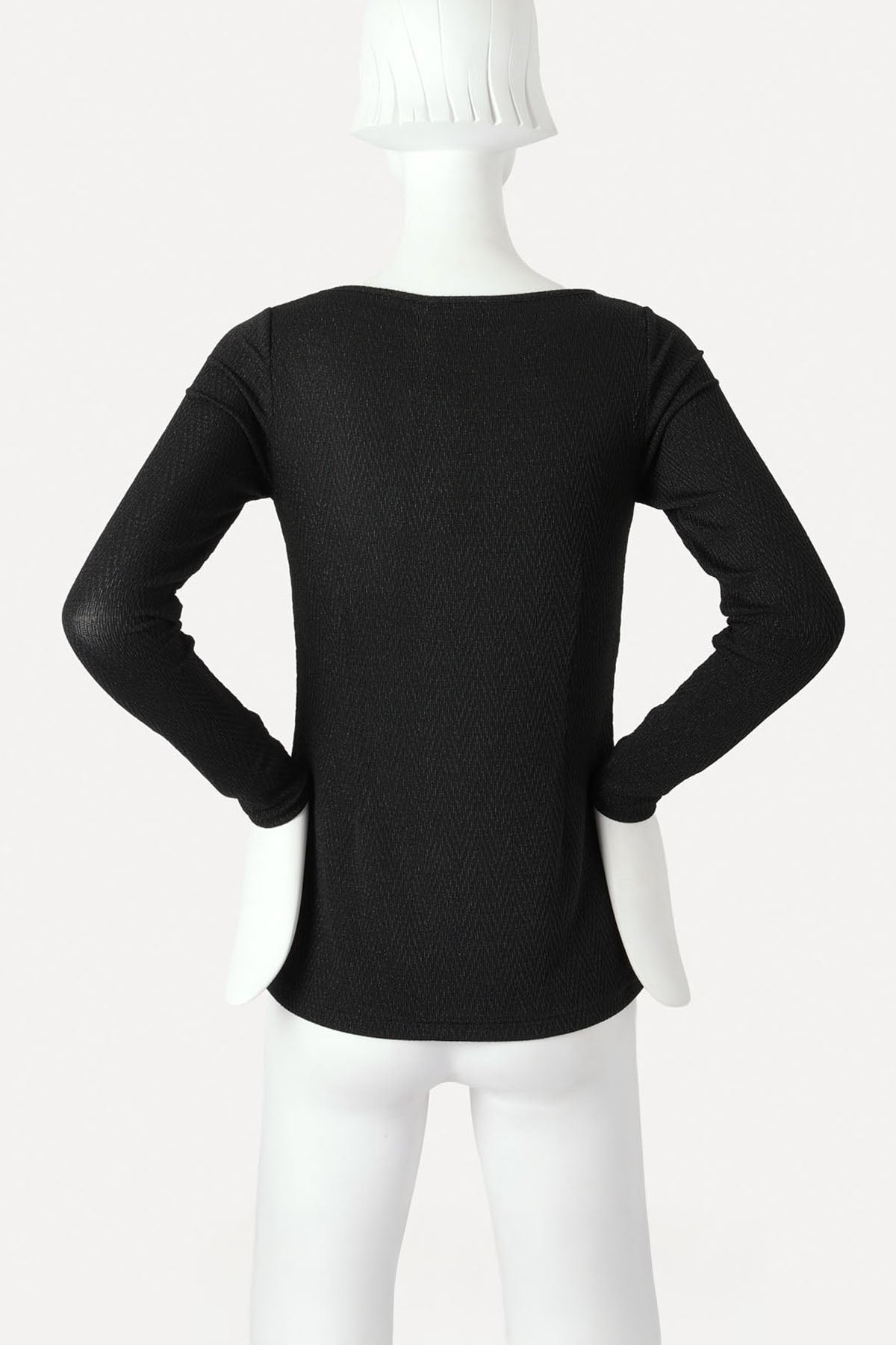 GIOVANNI BOATNECK TOP BLACK HERRINGBONE LUREX