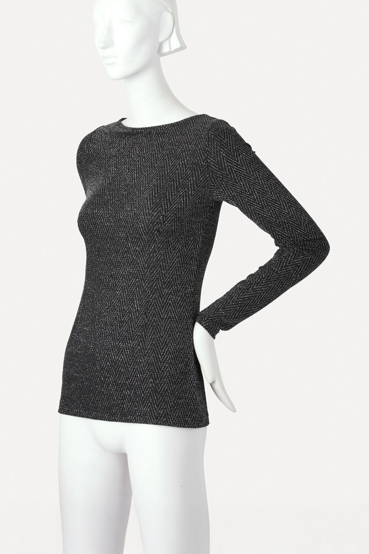 GIOVANNI BOATNECK TOP SILVER HERRINGBONE LUREX