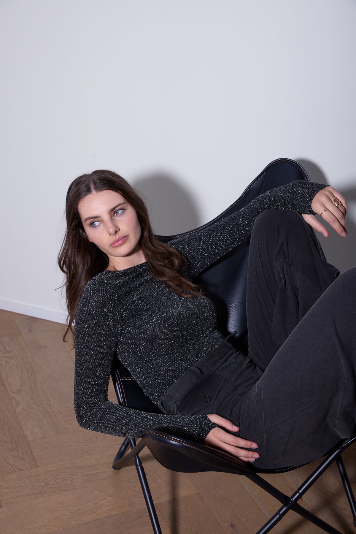 GIOVANNI BOATNECK TOP SILVER HERRINGBONE LUREX