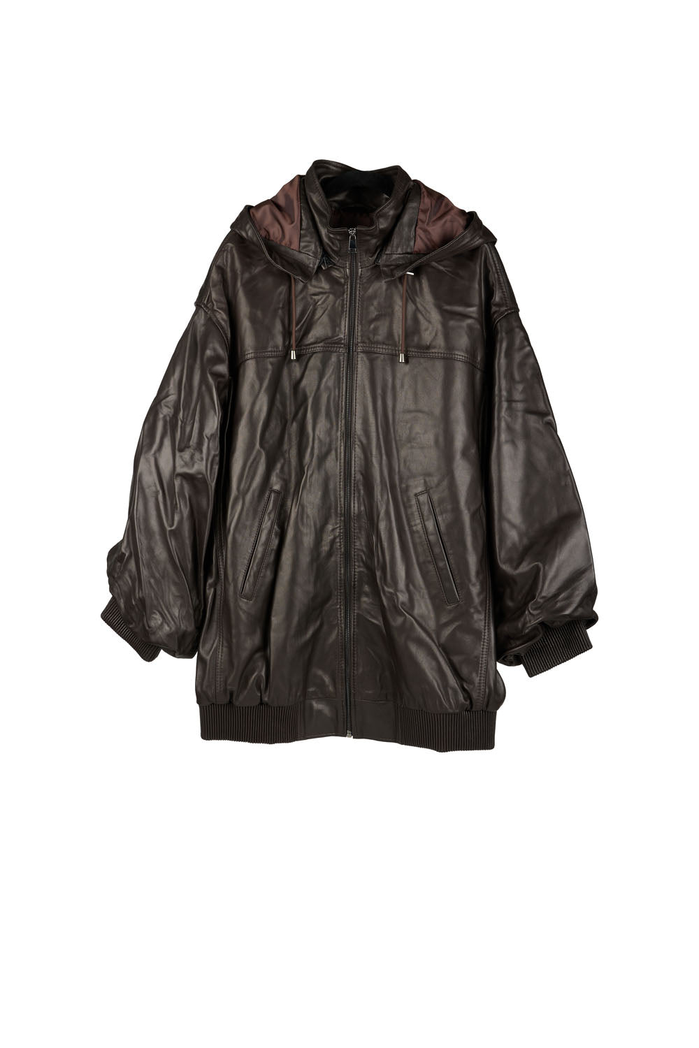 HOODED LEATHER JACKET DARKEST BROWN
