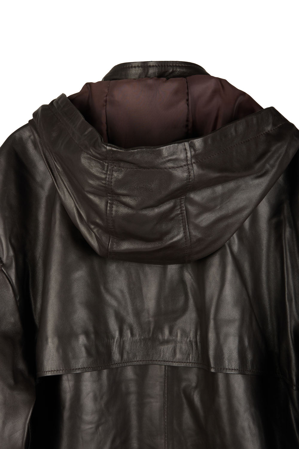 HOODED LEATHER JACKET DARKEST BROWN