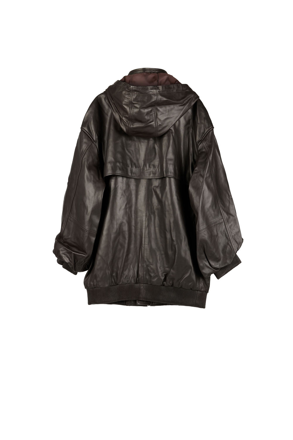 HOODED LEATHER JACKET DARKEST BROWN