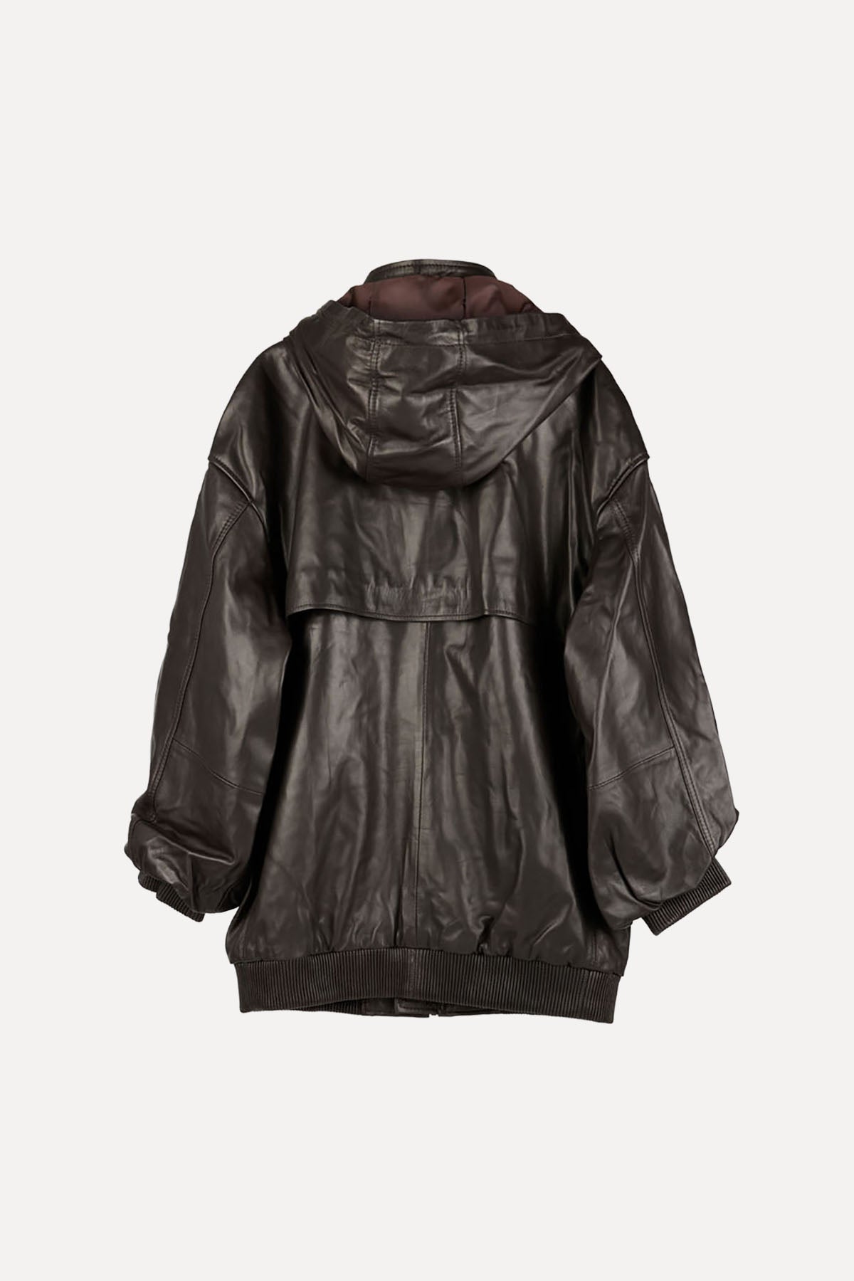 HOODED LEATHER BOMBER DARKEST BROWN