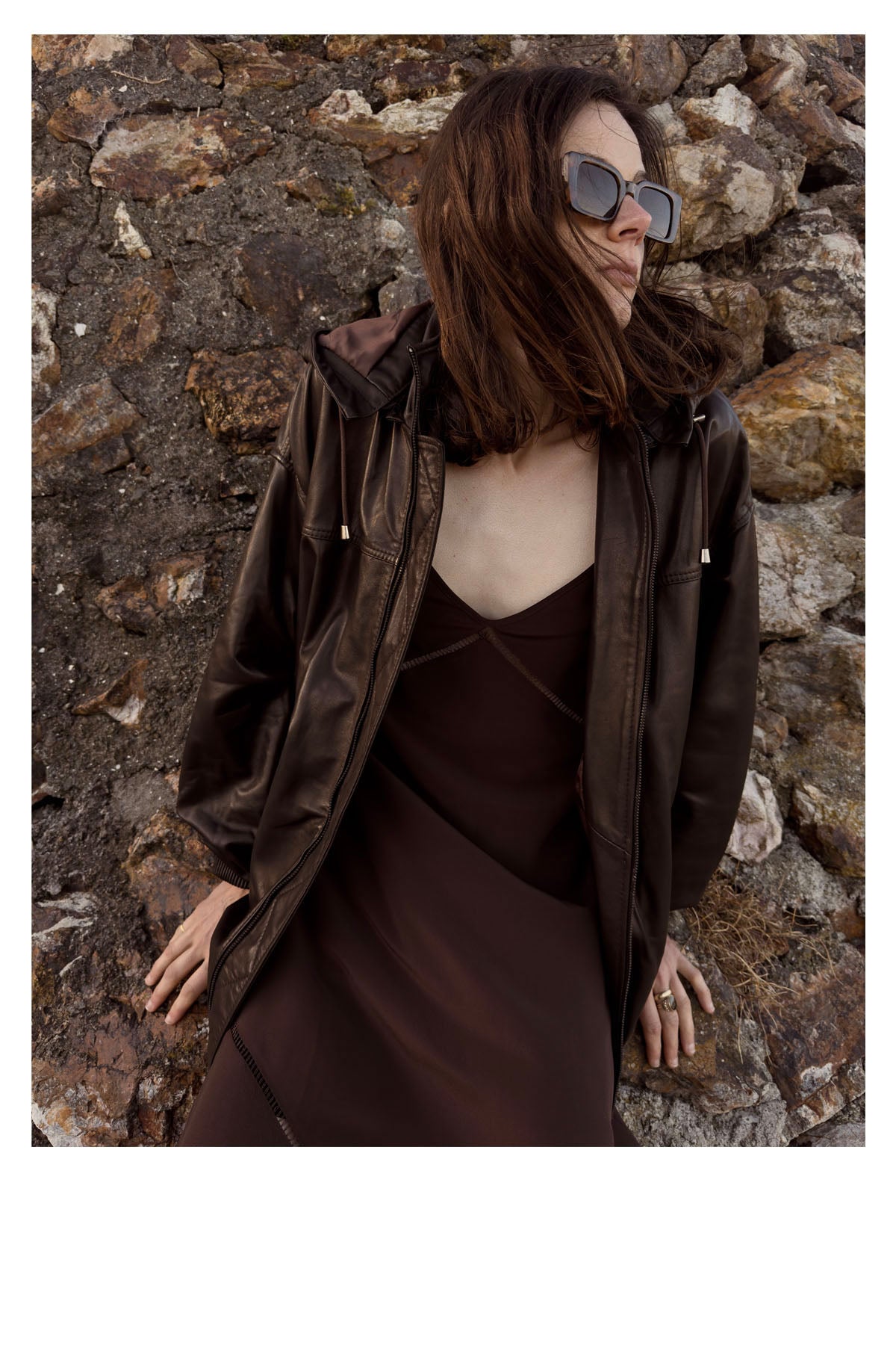 HOODED LEATHER JACKET DARKEST BROWN
