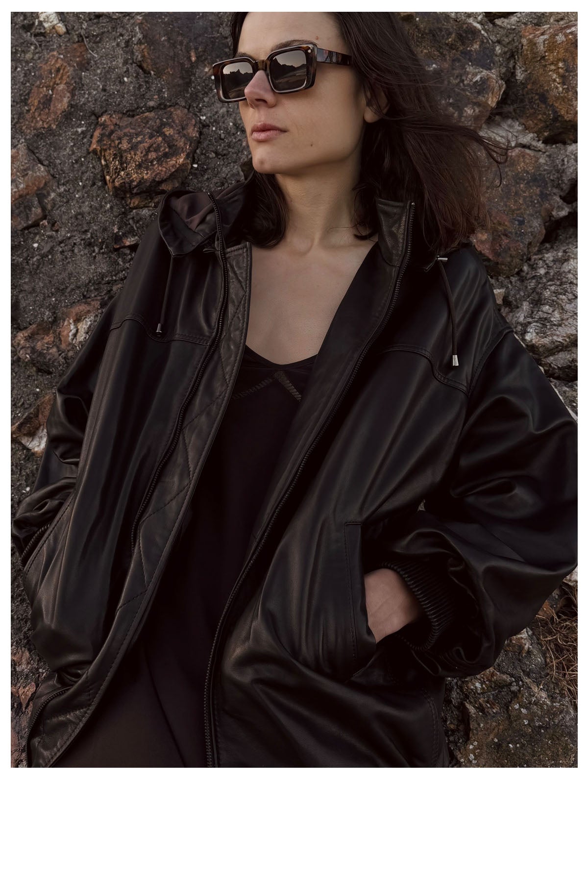 HOODED LEATHER JACKET DARKEST BROWN