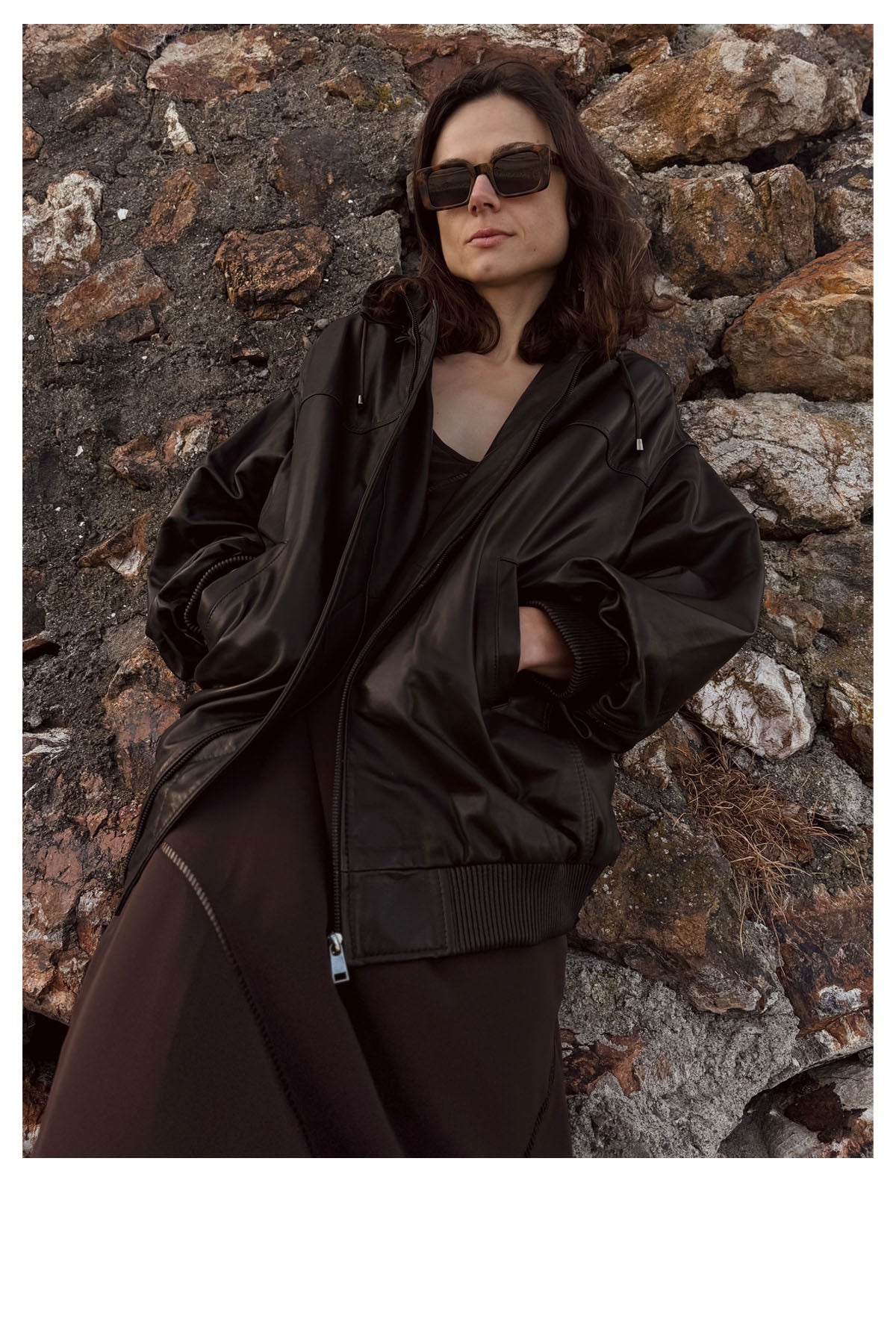 HOODED LEATHER JACKET DARKEST BROWN