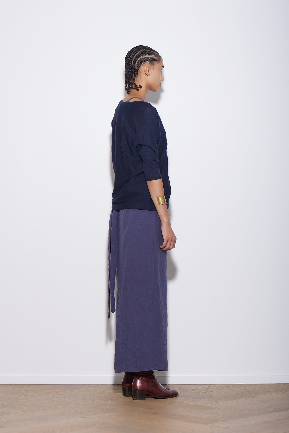 LINEN WRAP SKIRT SLATE