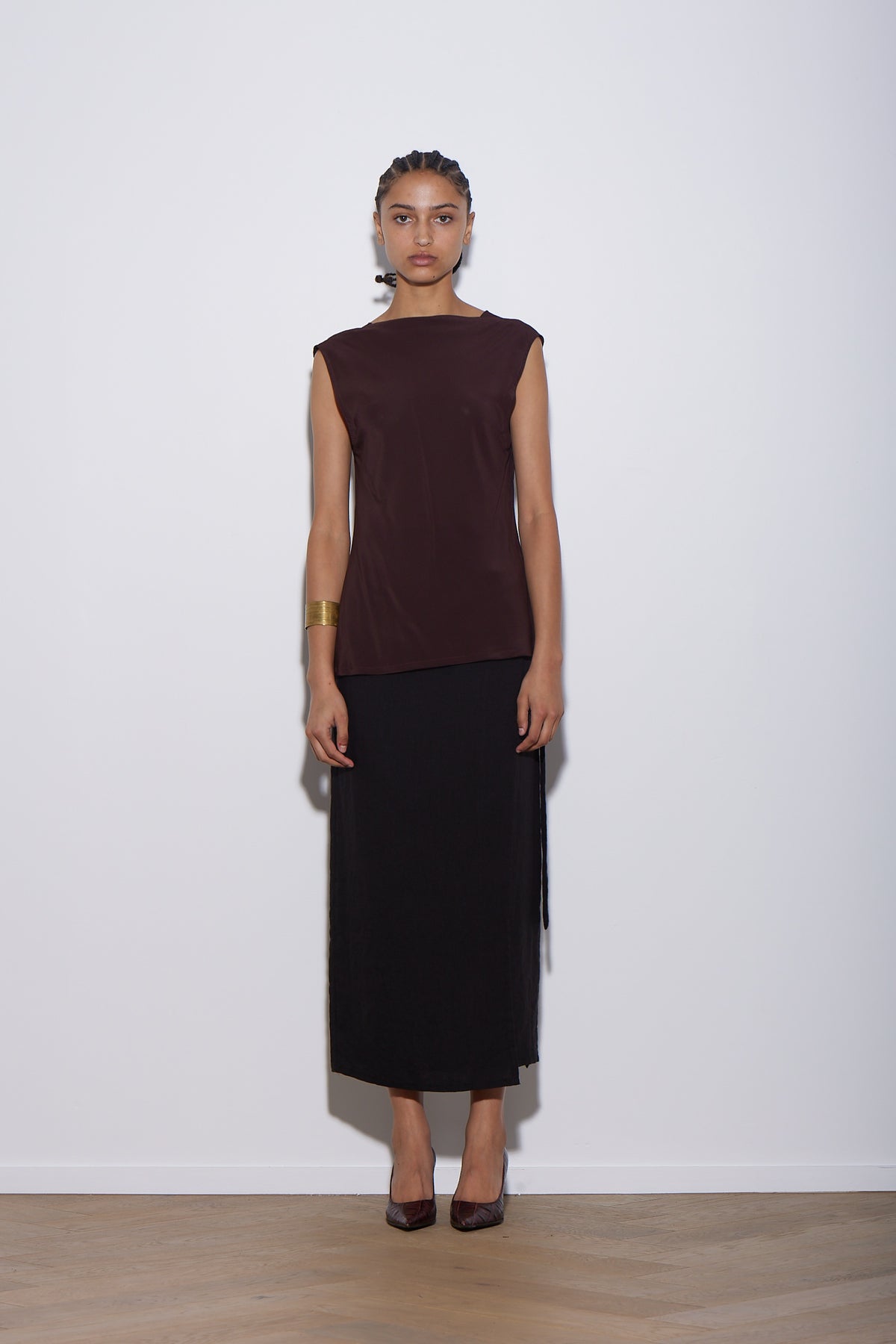 LINEN WRAP SKIRT BLACK