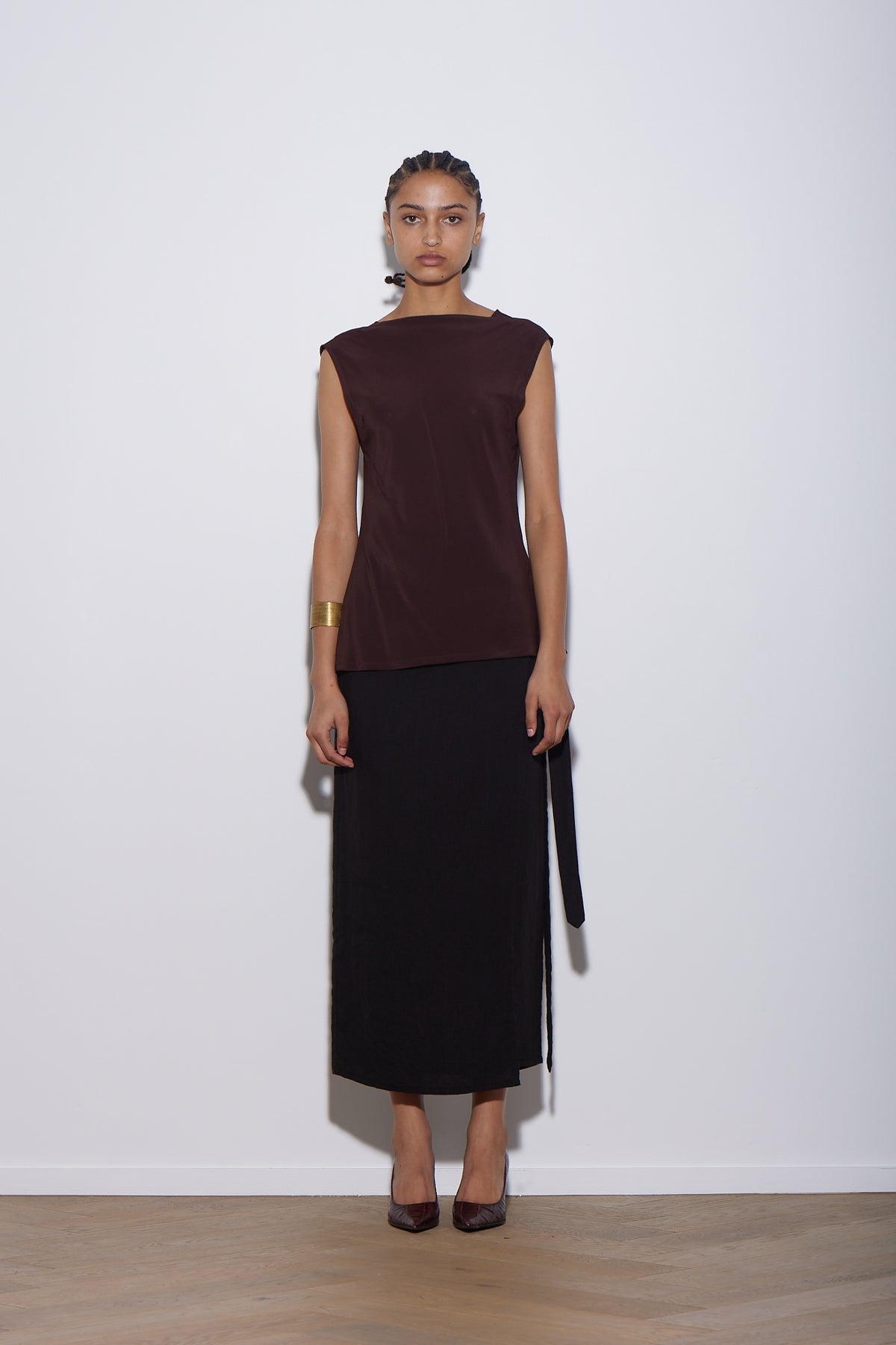 LINEN WRAP SKIRT BLACK