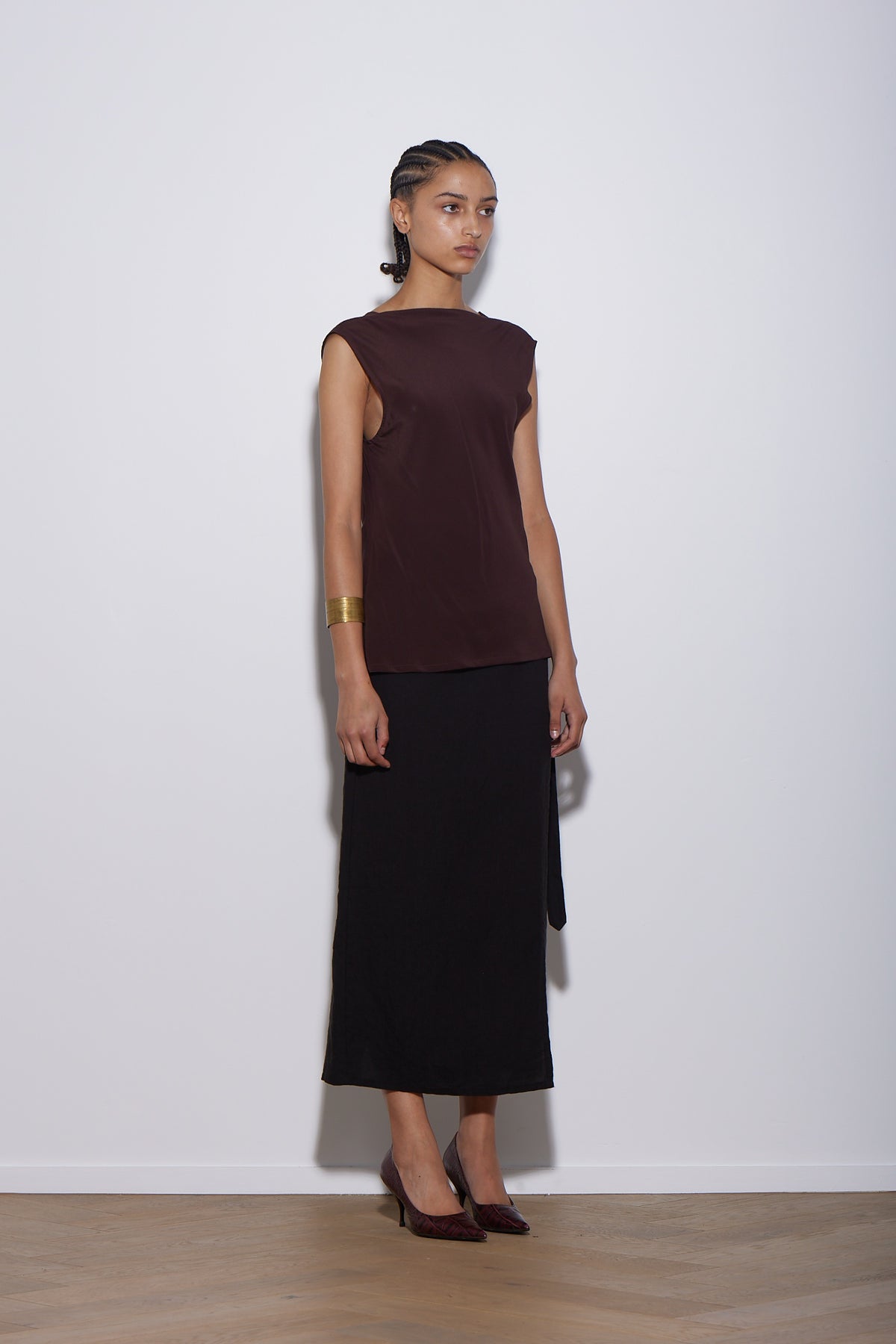 LINEN WRAP SKIRT BLACK