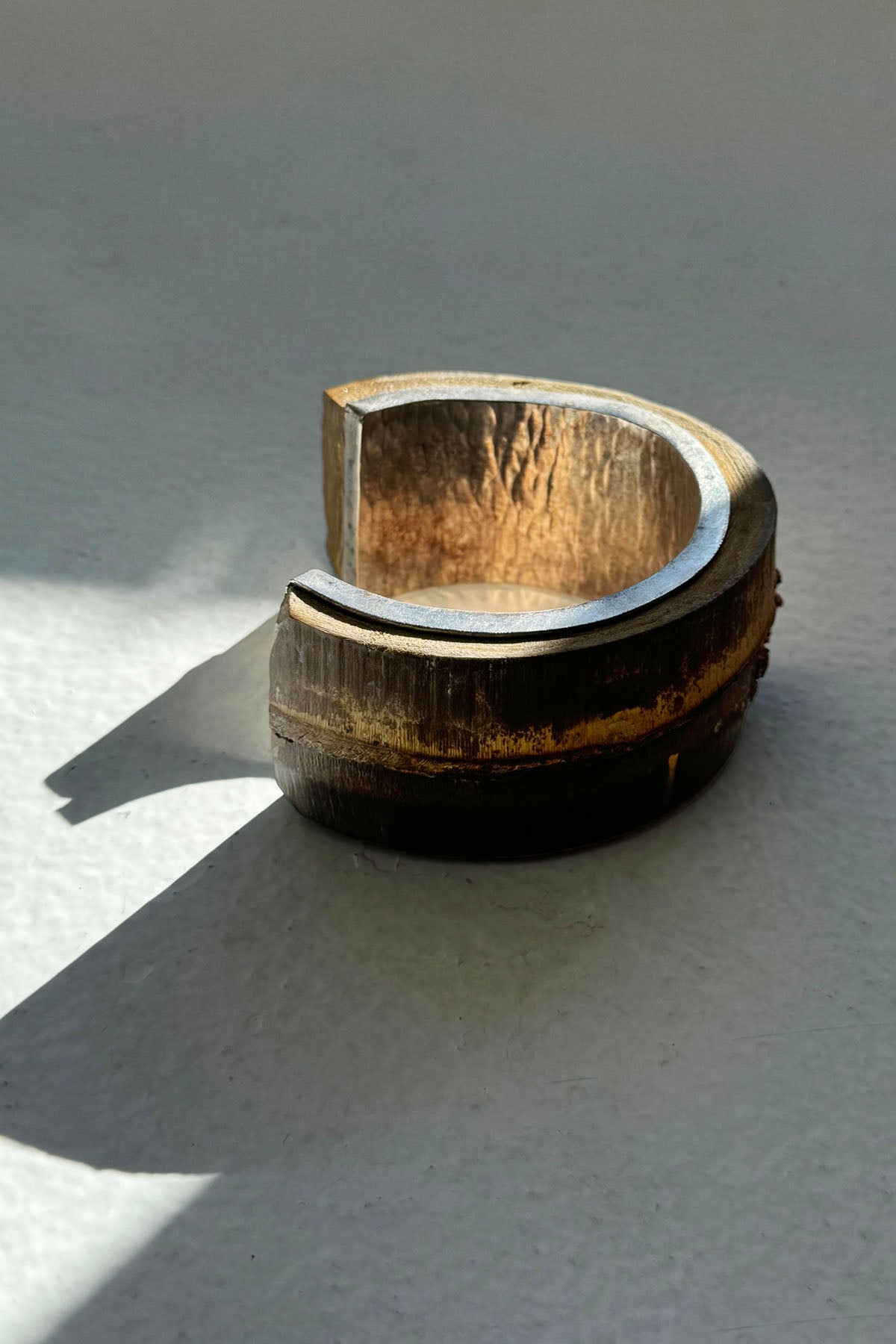 SILVER AND WOOD BANGLE