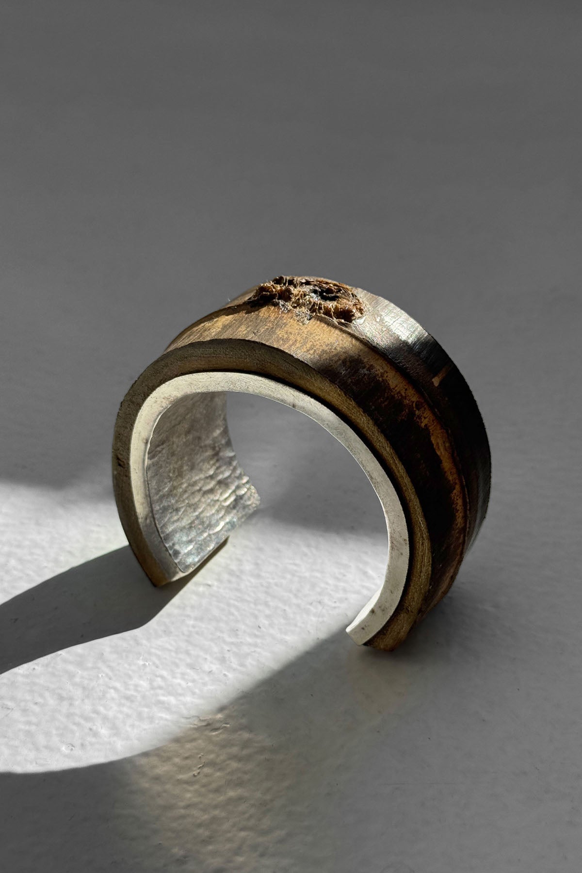 SILVER AND WOOD BANGLE