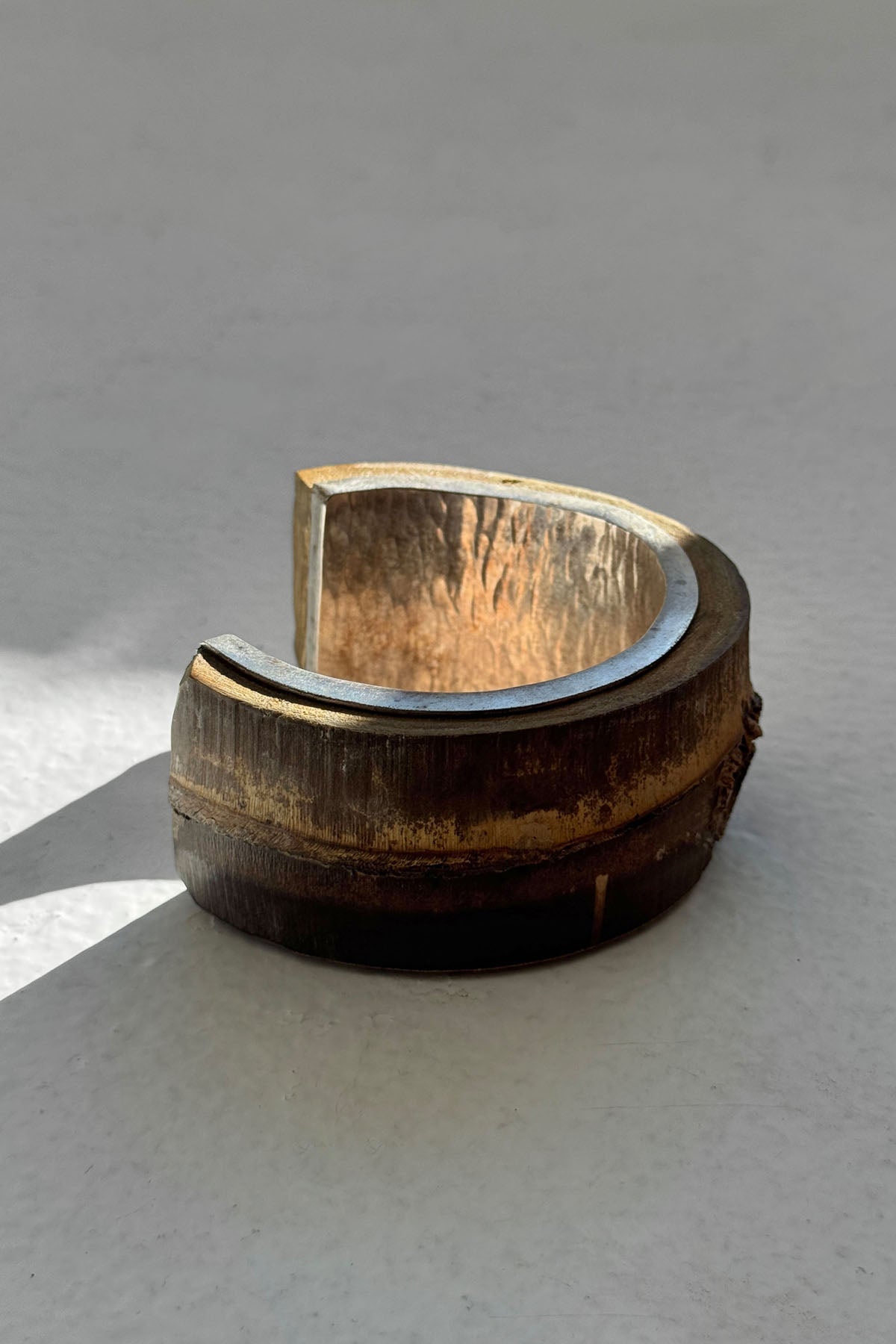 SILVER AND WOOD BANGLE