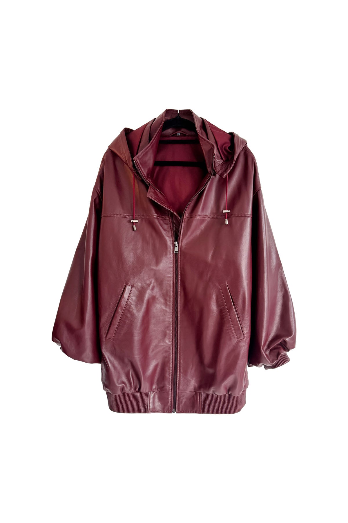 HOODED CHERRY LEATHER JACKET